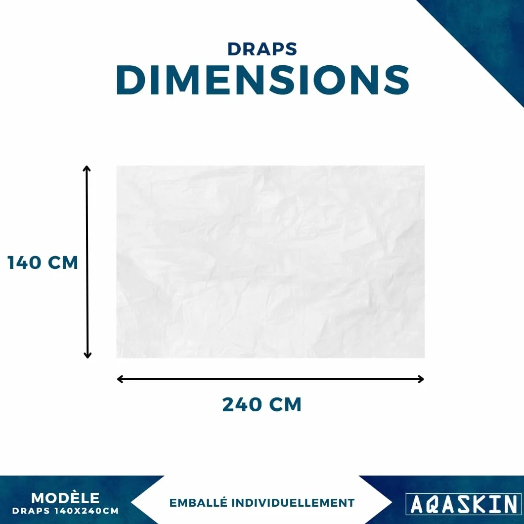 Draps Jetables en TNT 140 x 240 cm, Blanc, Lot de 10