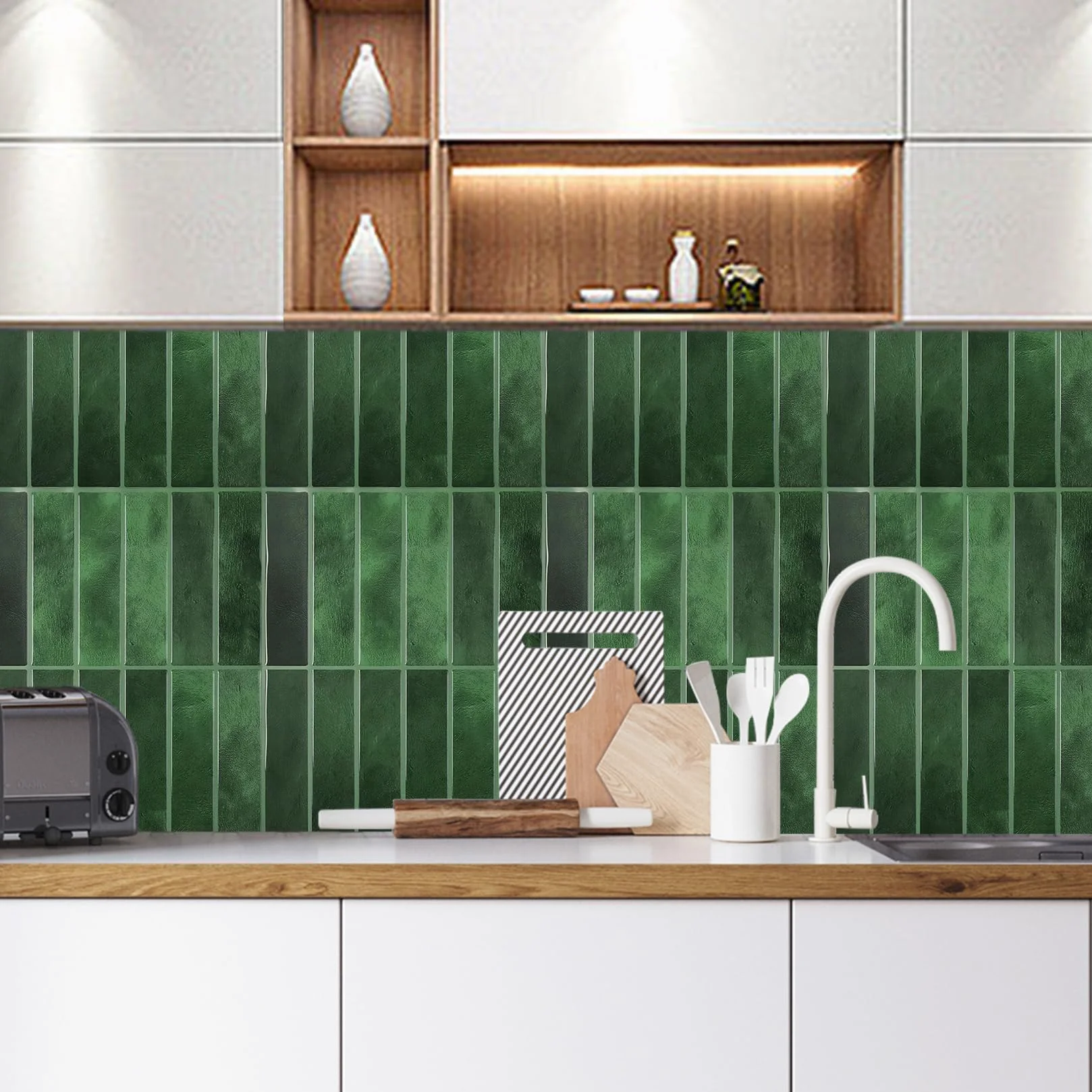 3D Sticker Credence Adhesive Imperméable 22,9 x 29 cm Vert Foncé pour Cuisine Salle Bain Décoration Murale