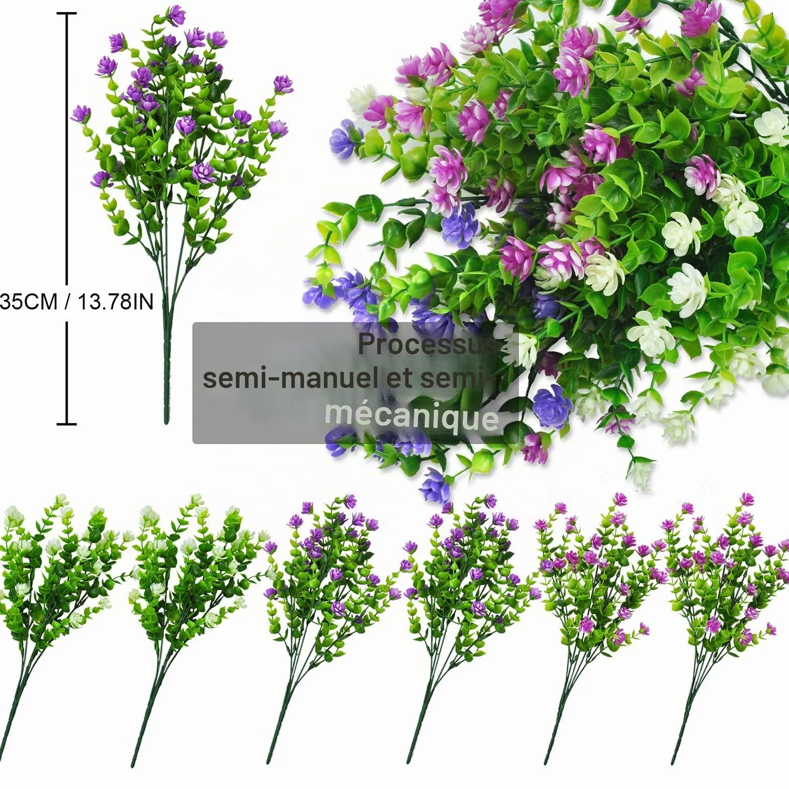 Fleurs Artificielles Extérieures Résistantes aux UV 6 Pièces Plastique Fausse Décoration Jardin Balcon
