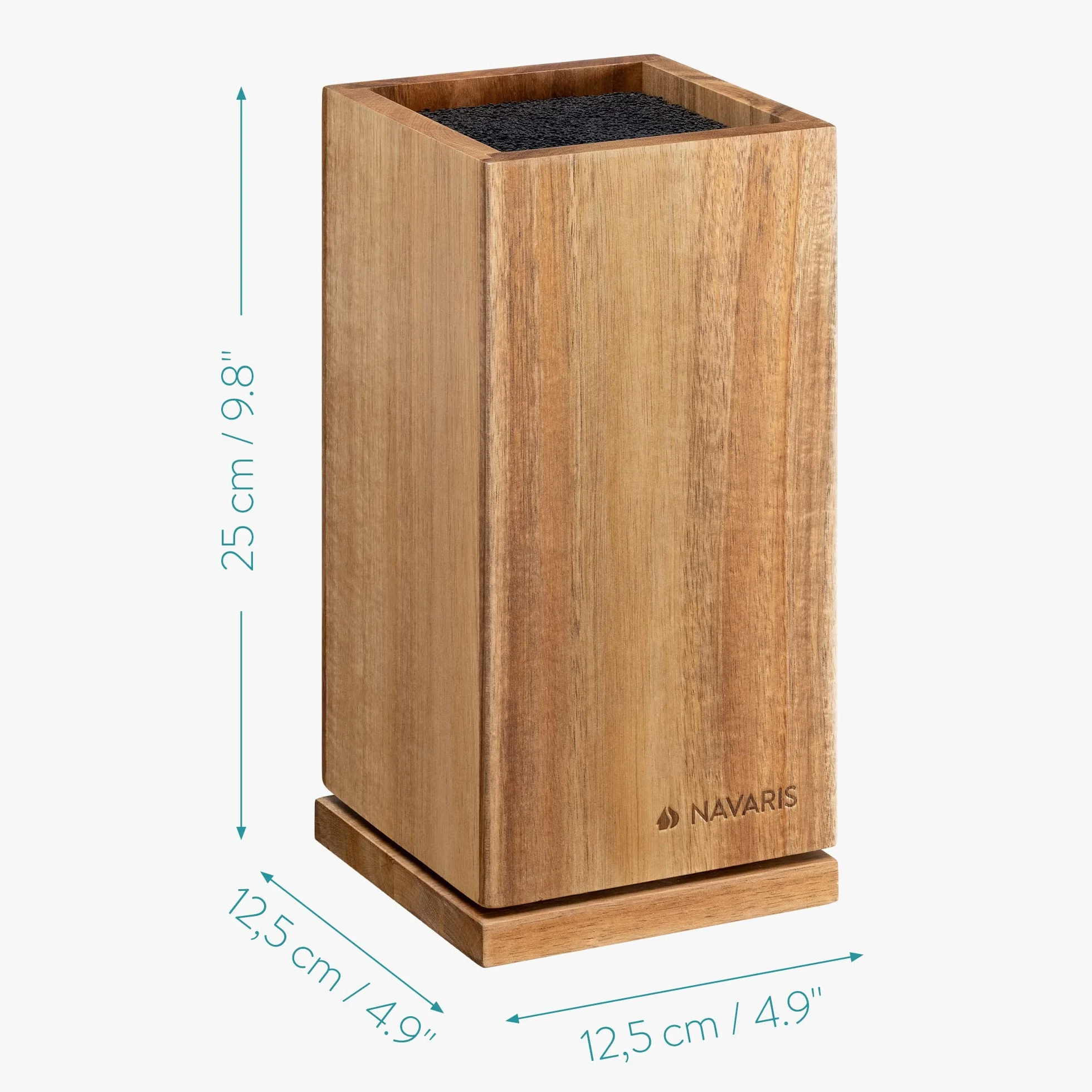 Navaris Porte-Couteaux en Bois - Bloc de Rangement à Couteau Rotatif et magnétique en Acacia 25 x 12,5 x 12,5 cm - Bloc Couteau Vide avec tiges