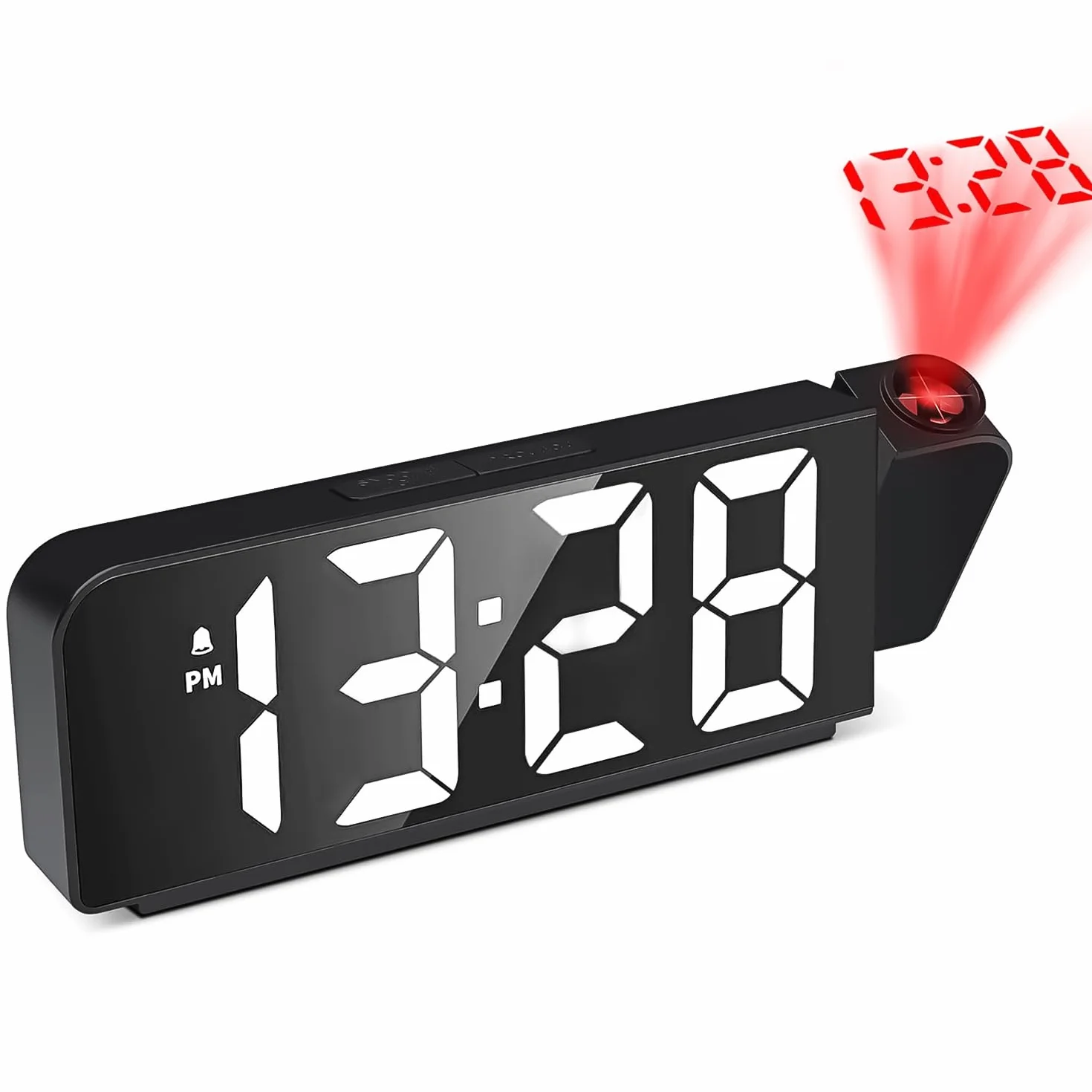 Réveil Projecteur Plafond 180° avec Température, 4 Niveaux de Luminosité, Horloge Numérique LED, Charge USB