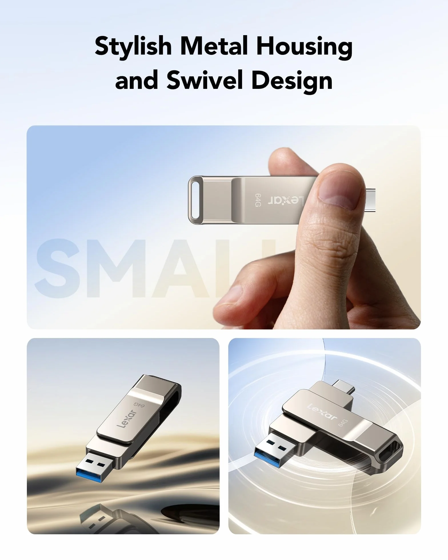 Lexar D40E 64 Go Clé USB 3.2 Gen 1 Type-C Flash Drive Métallique Pivotant
