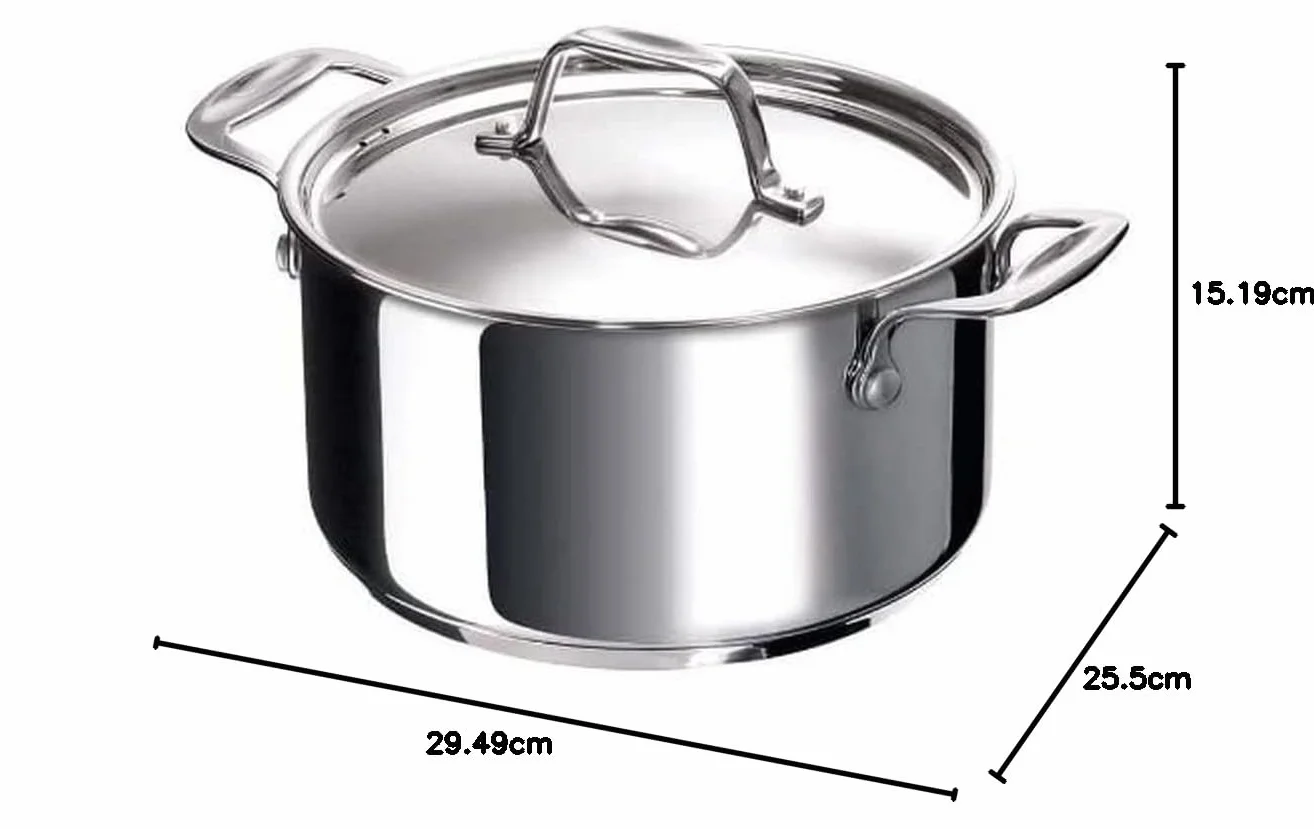 Beka Chef - Faitout Inox 18/10 - 24 cm - Tous Feux Compatible Induction - Marmite Avec Couvercle en Acier Inoxydable, Argent