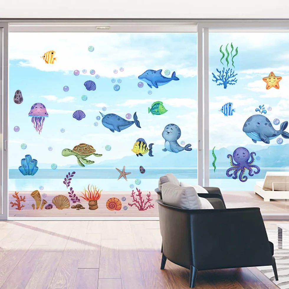 Stickers Muraux Sous la Mer Poisson Tropical pour Salle de Bain Enfant Chambre Bébé Salon