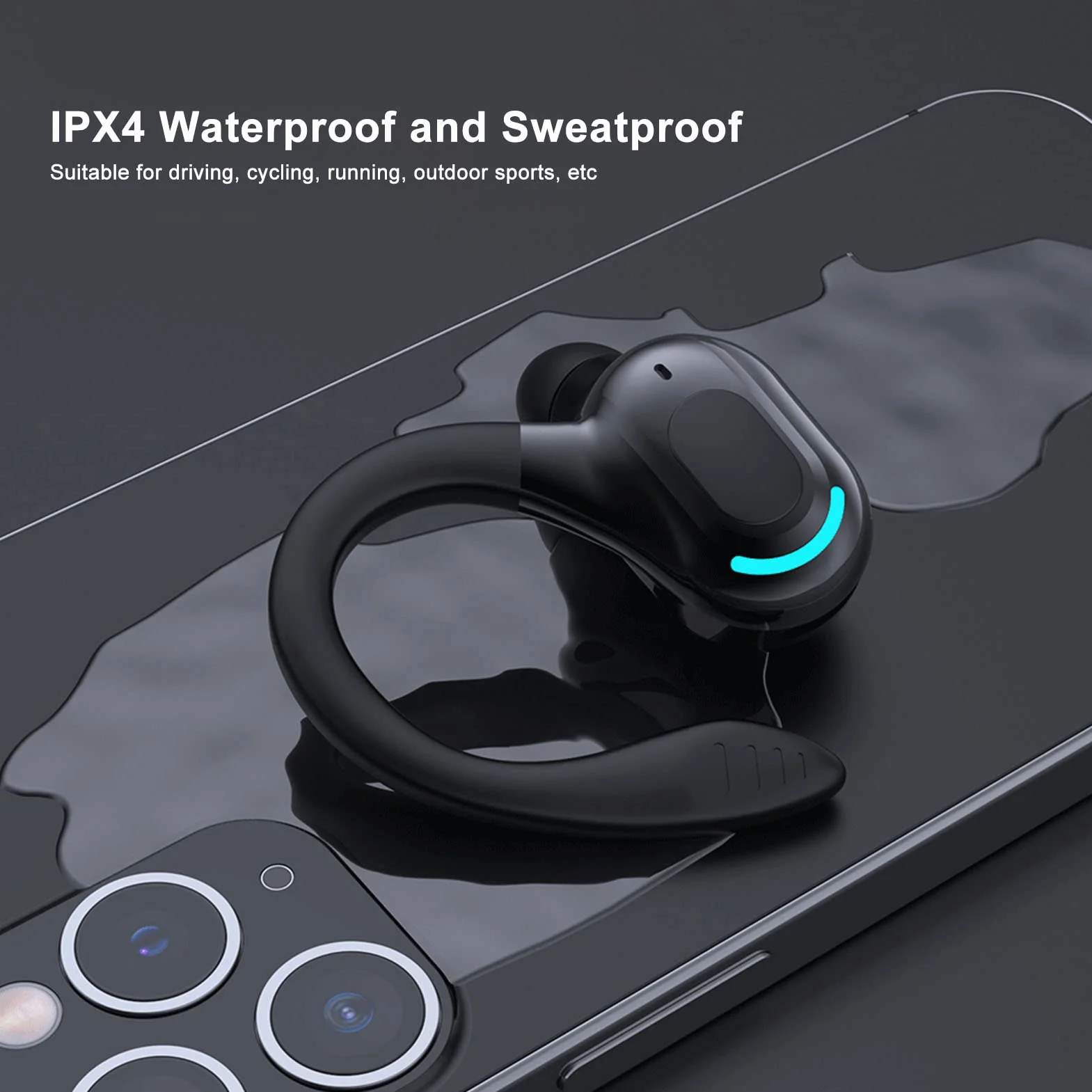 Zestaw Słuchawkowy Bluetooth z Jednym Uchem, Bezprzewodowa Wodoodporna Słuchawka IPX4, Połączenia Wsparcia, Funkcja Budzenia Asystenta Dźwięku, do Biegania, Jazdy, Jazdy na Rowerze