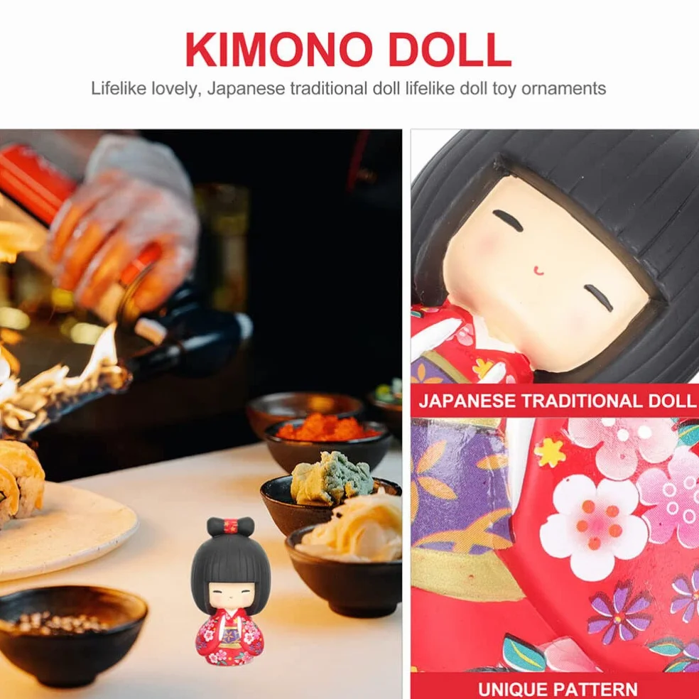 Veemoon Statue Japonaise Kokeshi Kimono Poupée DéCoration Table Résine Cadeau Artisanale
