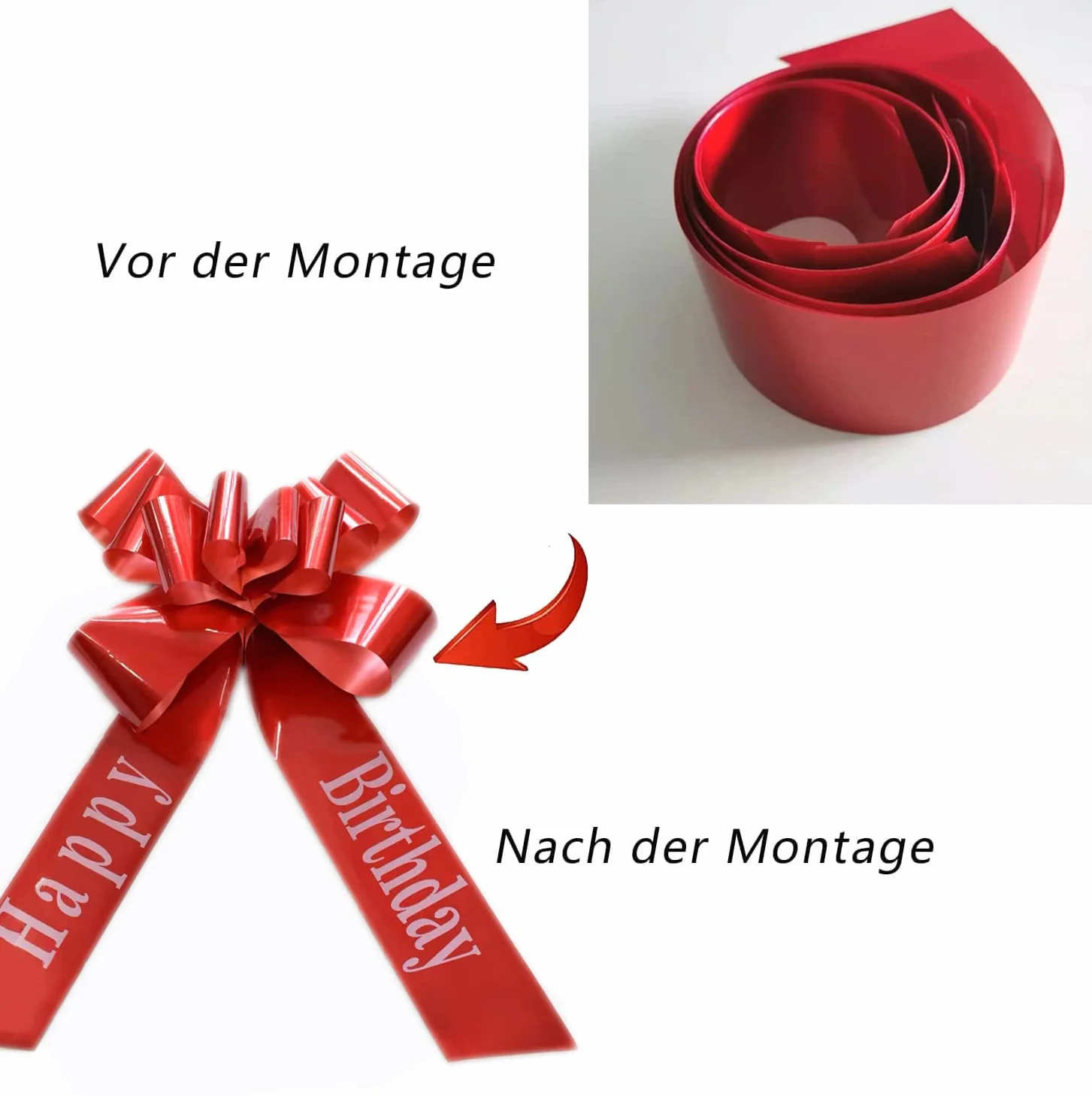Grand nœud Rouge géant 58 cm pour Anniversaire Voiture Cadeau XL avec Rubans 185 cm