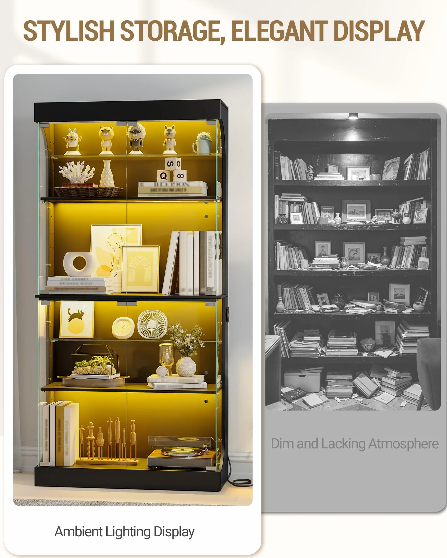 Hzuaneri Vitrine avec Portes Vitrées, Étagère à Jouets, avec Capteurs Intelligents, RGB Réglable, Vitrine 6 Niveaux, Bureau, Salon, Chambre, Noir, 35 x 80 x 165 cm, DC00206XEU