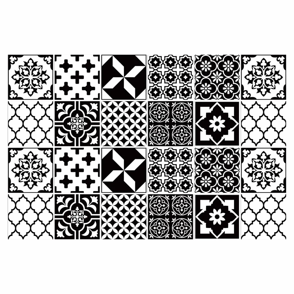 Autocollants de carrelage 3D imperméables 10x10 cm noir et blanc écailles de poisson pour cuisine salle de bain