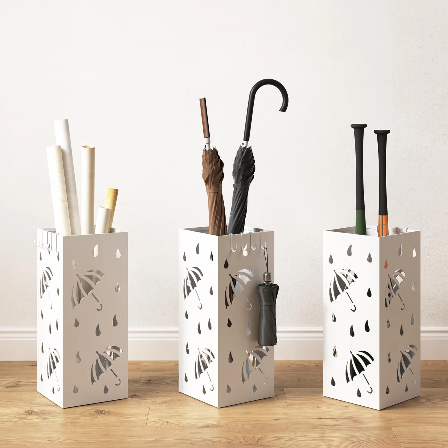 WOLTU SST02ws Porte-Parapluie en métal carrée 20 x 20 x 49cm, Blanc