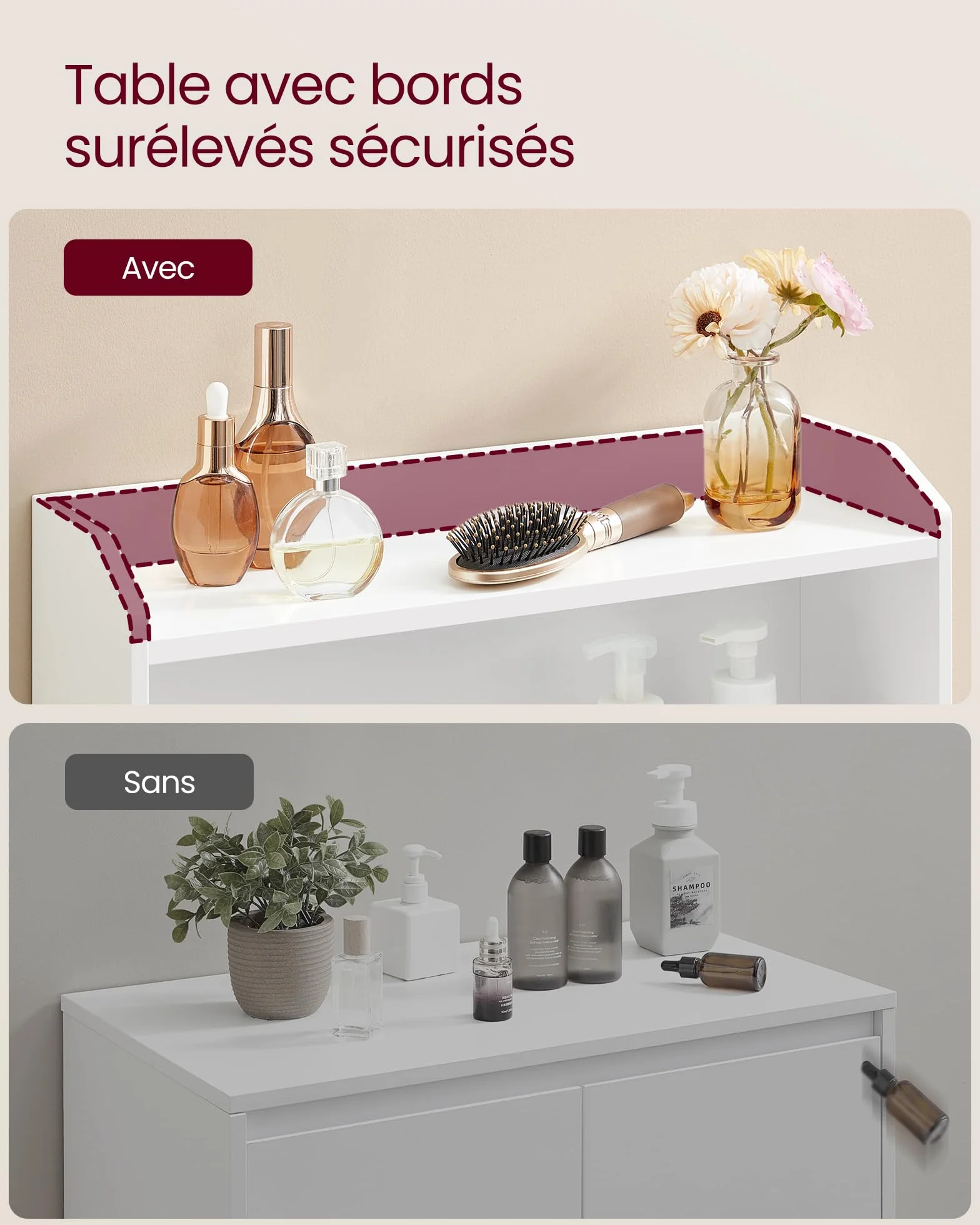 VASAGLE 100 cm de Hauteur Meuble de Salle de Bain, Meuble de Rangement, Armoire, 2 Portes, 2 Étagères Réglables, pour Salle à Manger, Cuisine, Salon, Blanc Nuage BBC770W01