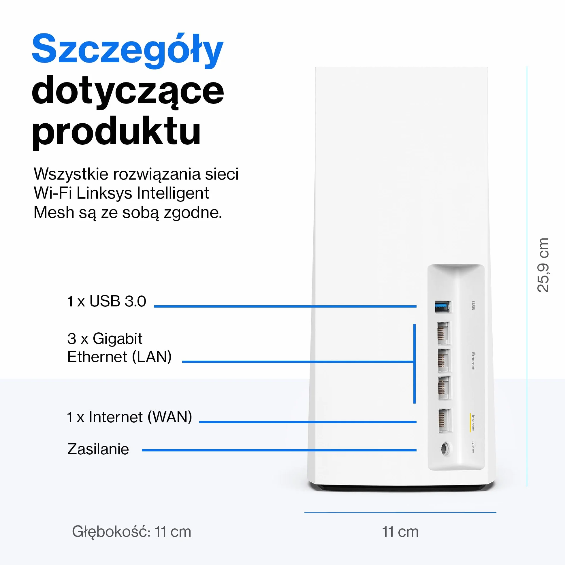 Trójpasmowy system WLAN Linksys Velop MX8400 sieci mesh Wi-Fi 6 (AX4200) – router, repeater, wzmacniacz zasięgu do 525 m2 zasięgu i 3,5x większa szybkość dla ponad 80 urządzeń – 2 szt., biały