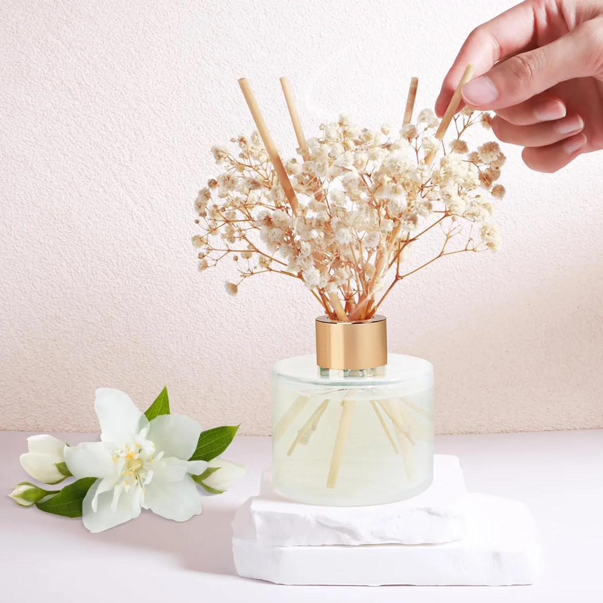 Diffuseur Parfum Maison 150 ML Jasmin Blanc avec 8 Bâtonnets Longue Durée
