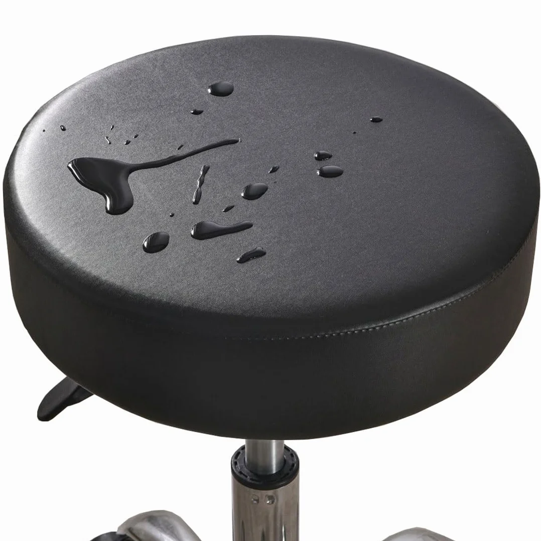 Housse De Tabouret Rond Imperméable Cuir PU Housse Protection Coussin Siège Couvre Tabouret Bar Élastique Noir