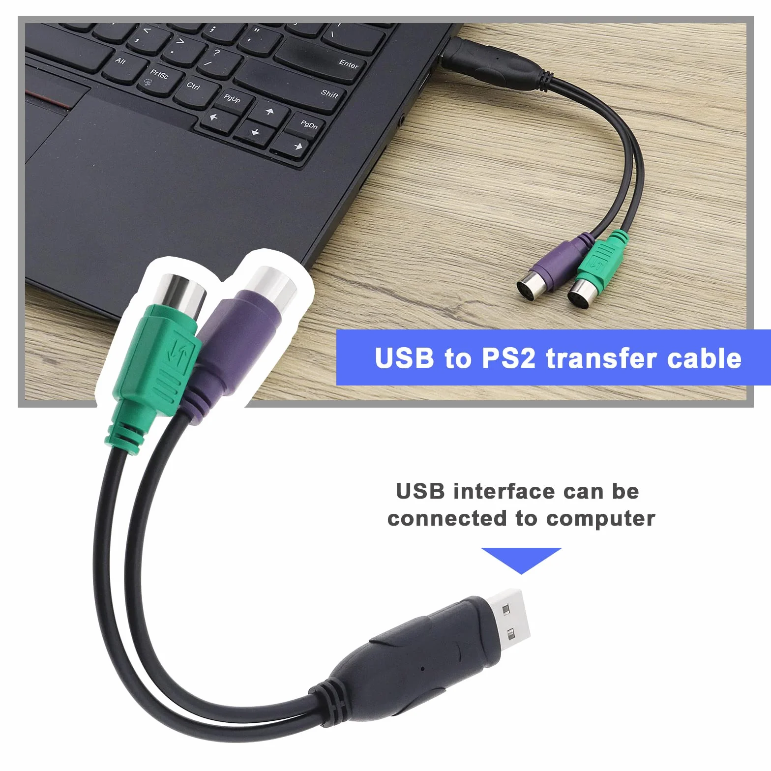 Adaptateur PS2 vers USB Câble Convertisseur Répartiteur en Y pour Clavier et Souris 20cm
