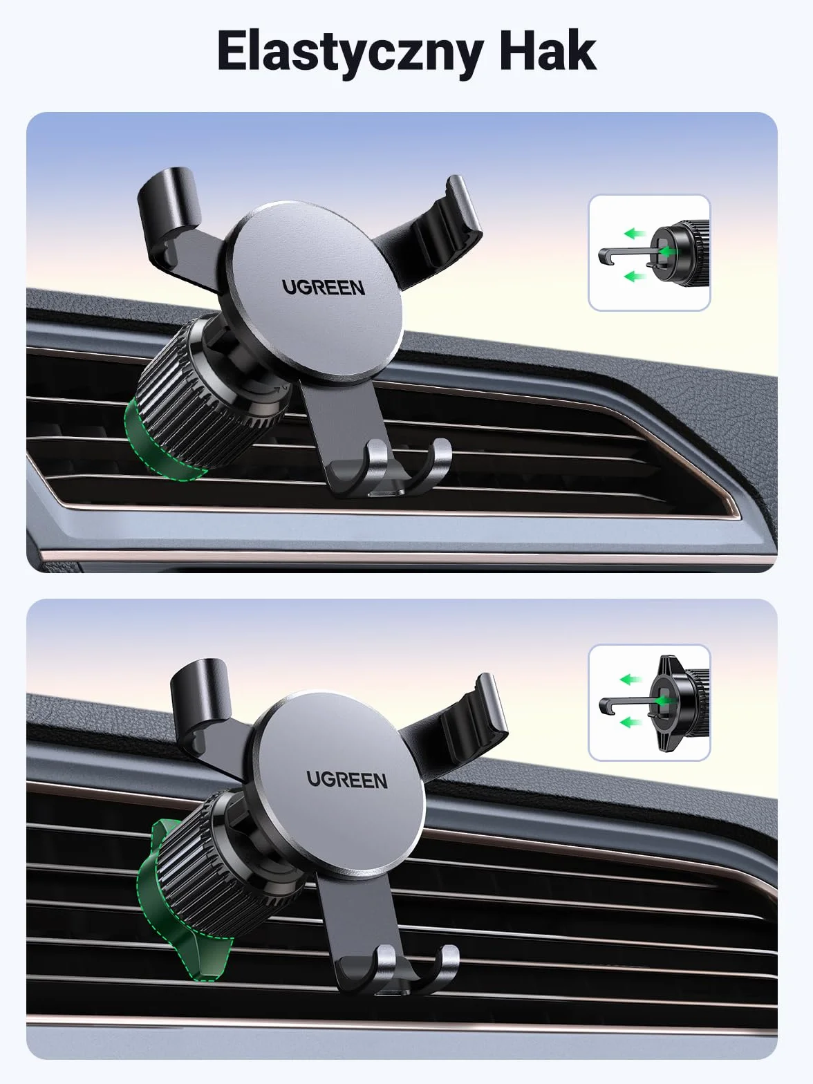 UGREEN Uchwyt Samochodowy na Telefon 2022 Ulepszony Odpowietrznik Hak na Ogon Kompatybilny z iPhone 14 13 12 Pro Max XR Galaxy S22 S21 S20 Huawei P30 P20 itp.