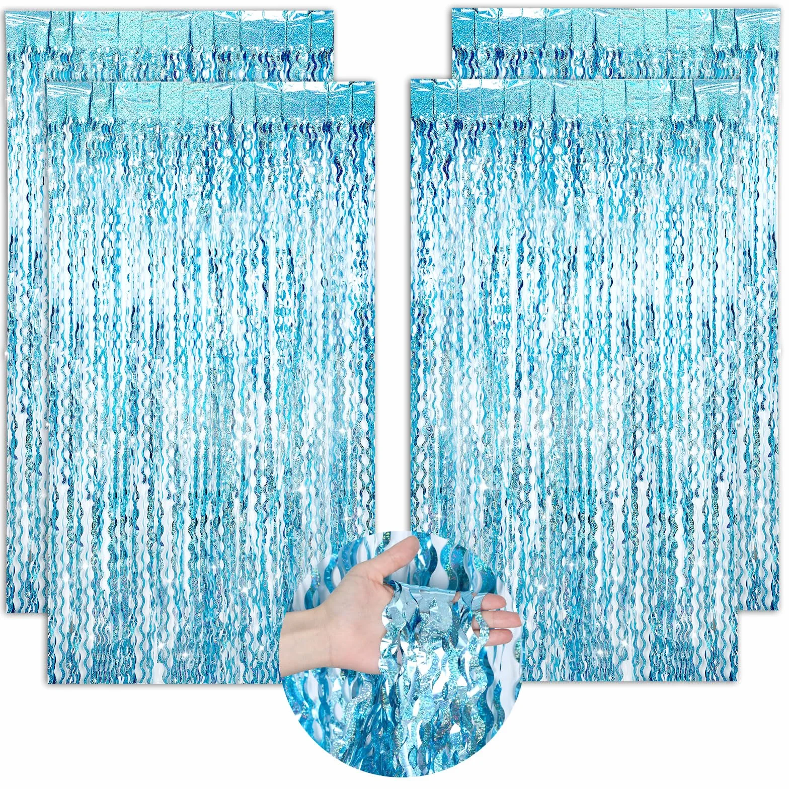 Rideaux à paillettes 1 m x 2 m bleu clair pour anniversaire fête