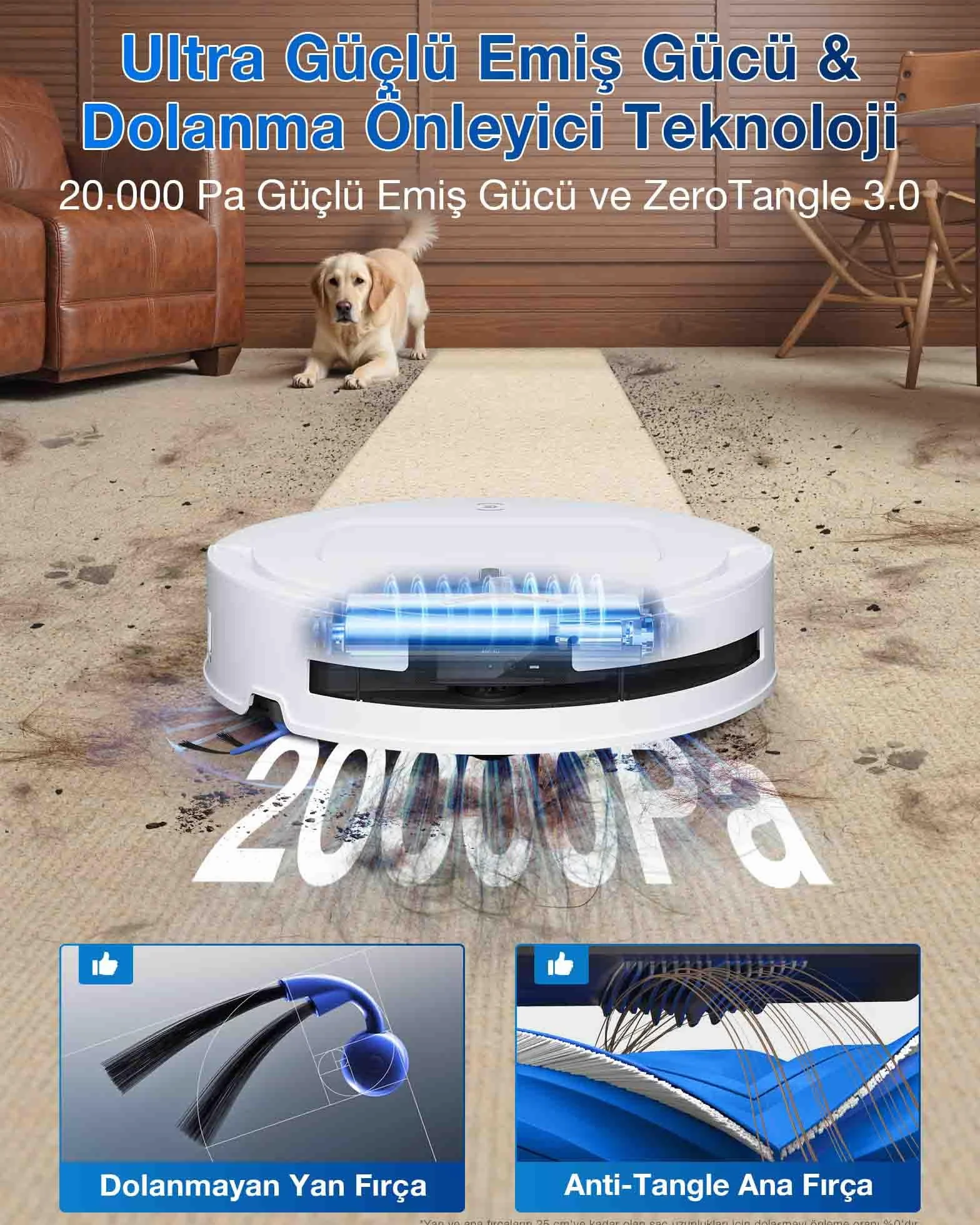 ECOVACS DEEBOT T80 Omni Aspirateur Robot Laveur, 18 000 Pa, Nettoyage Automatique instantané OZMO Roller, ZeroTangle 3.0, Lavage à l'eau Chaude 40-75 ℃, Séchage à air Chaud, Blanc