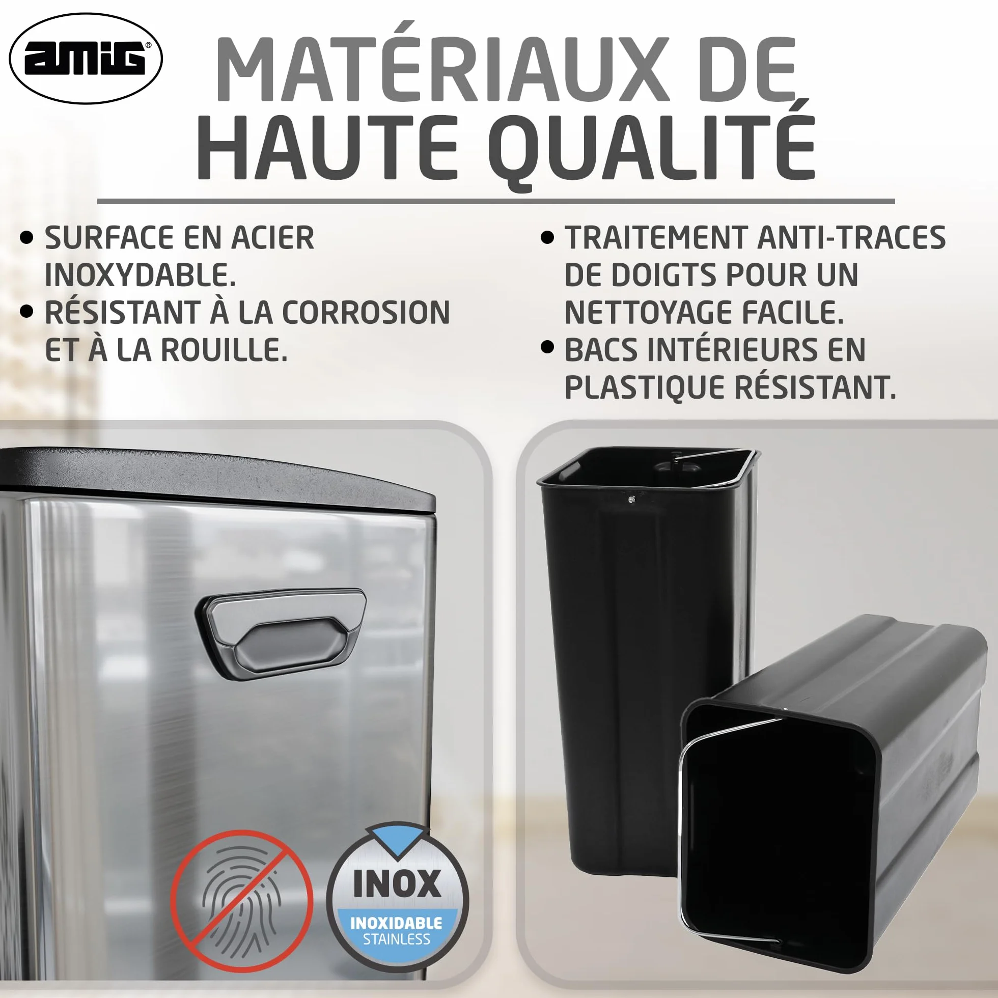 Poubelle de Recyclage Double Acier Inoxydable 45x30x52 cm 2x20 L RECIK EVO