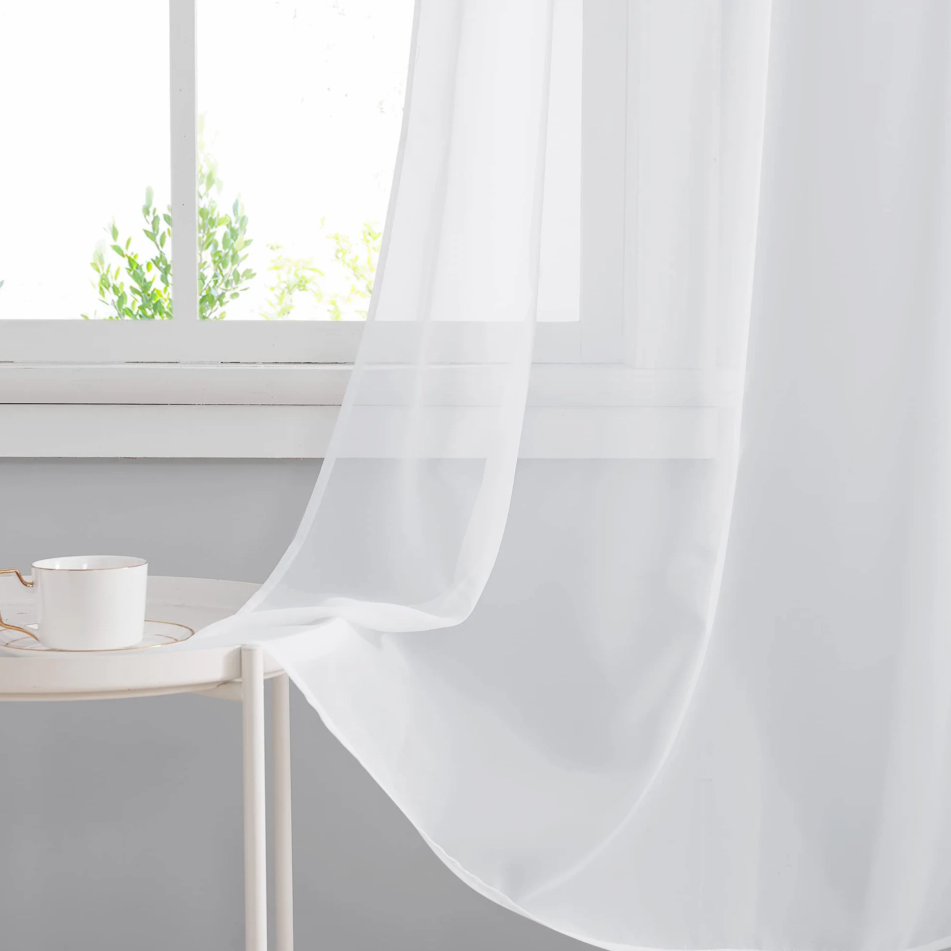Rideaux Voilages Blanc Lot de 2 140 x 160 cm Organza Tulle Transparent avec Oeillets