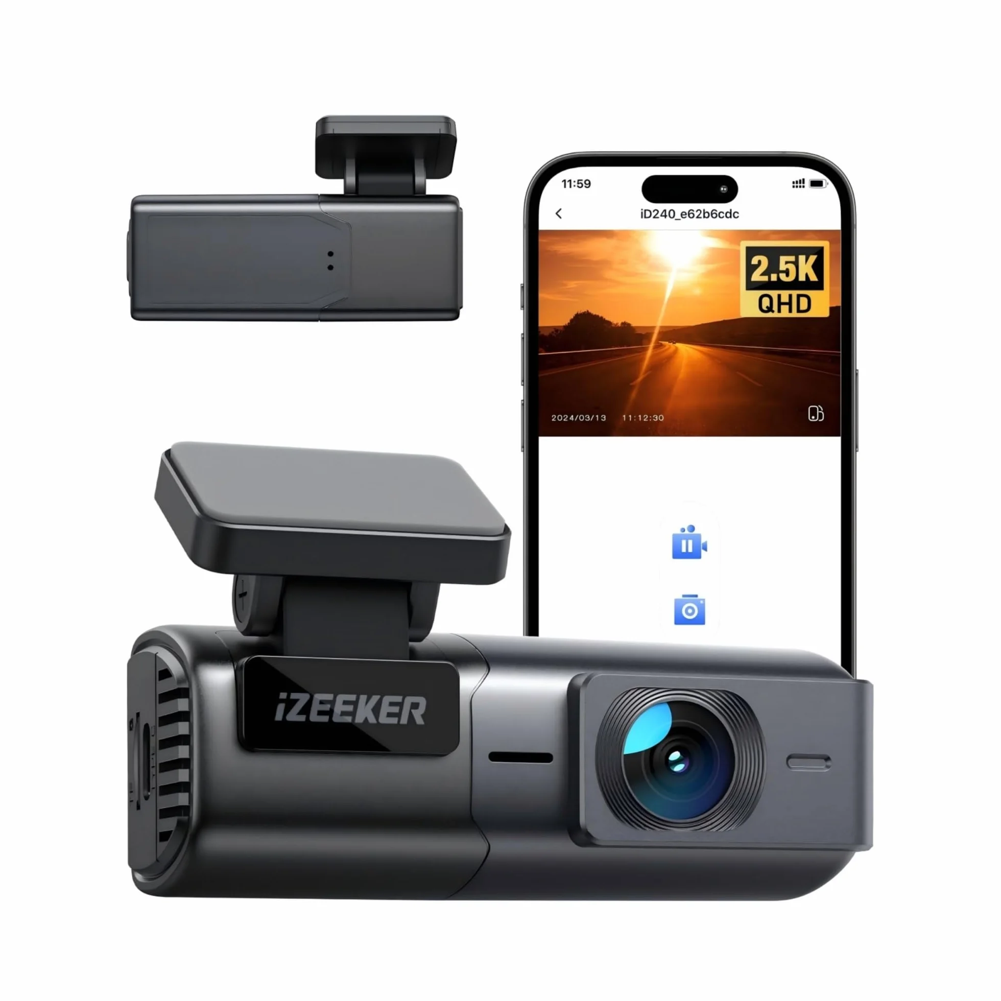 iZEEKER Kamera samochodowa 2,5K WiFi Dashcam, mini kamera samochodowa 1440P przednia kamera samochodowa z aplikacją, bezpłatna karta 32 GB, noktowizor, WDR, czujnik G, nagrywanie w pętli, obsługa