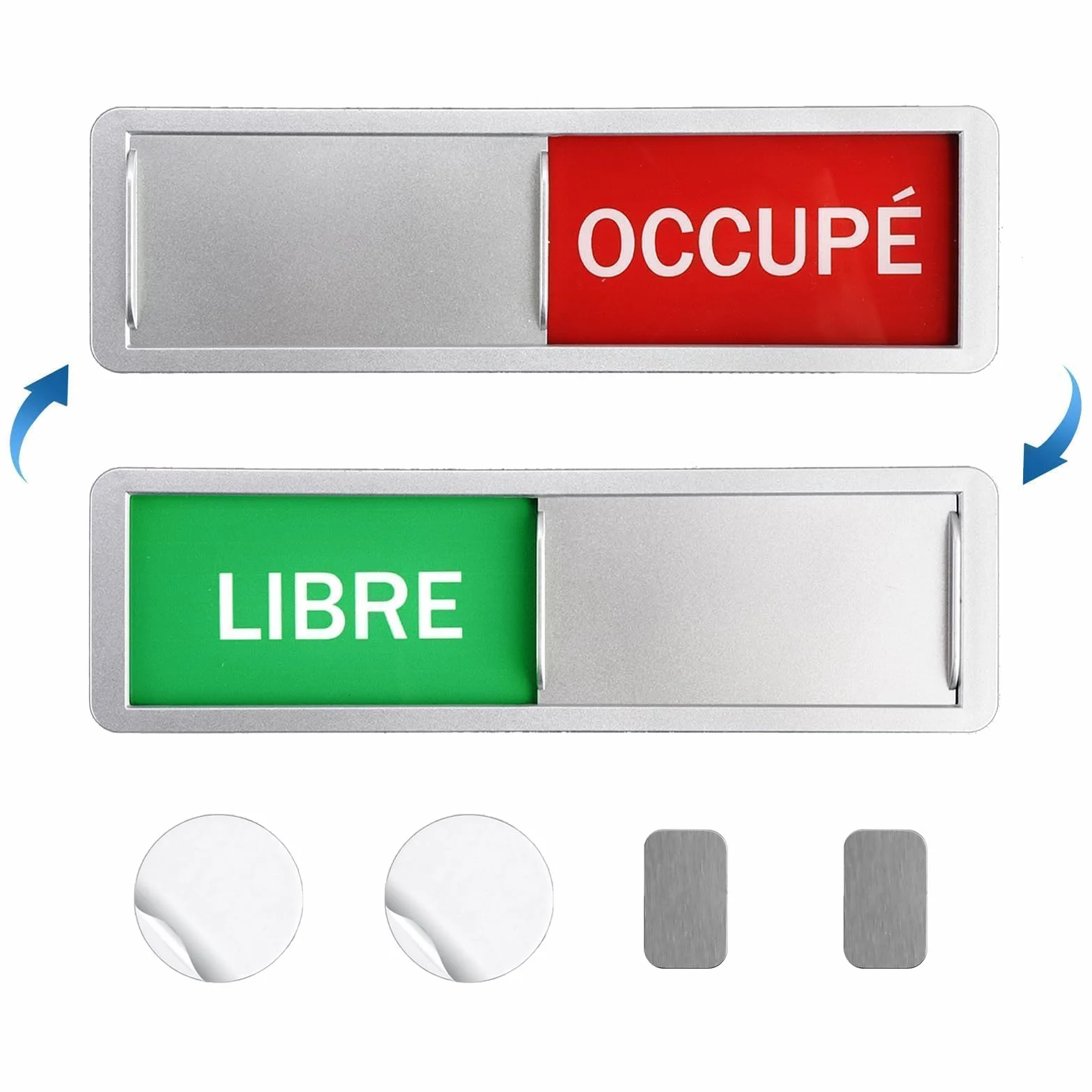 Panneaux de Porte Libre/Occupé Magnétiques Argent 17,7x5,2cm Pour Toilettes École Bureaux