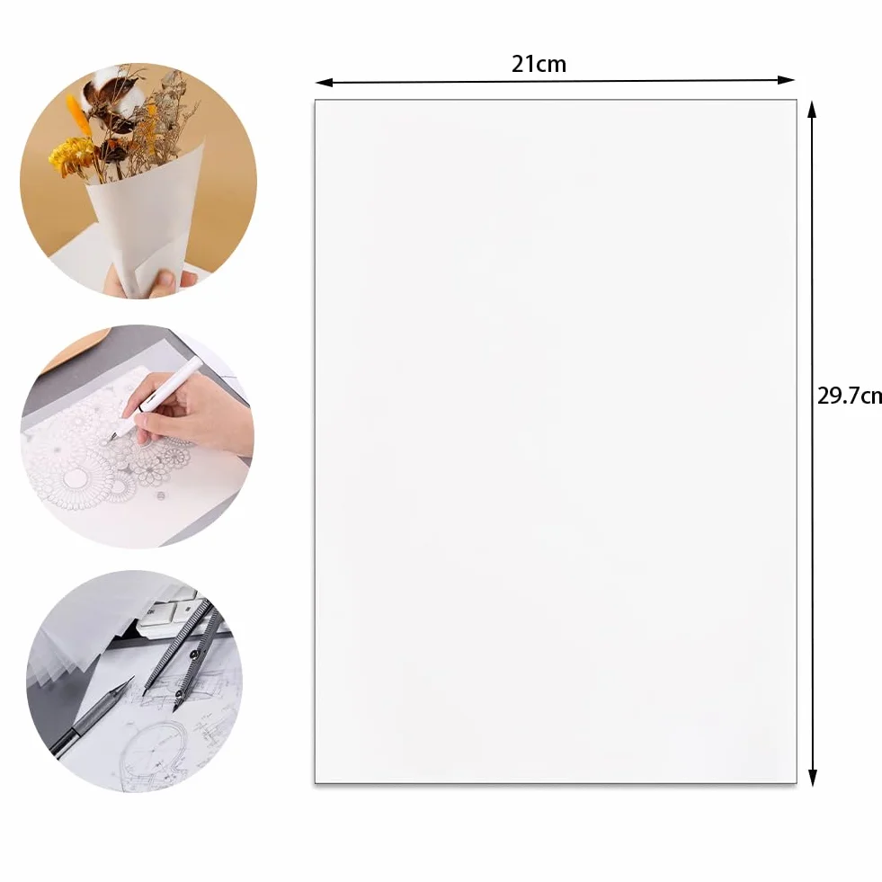 Papier Calque A4 53g/m² 210x297mm Transparent pour Impression Dessin Scrapbooking