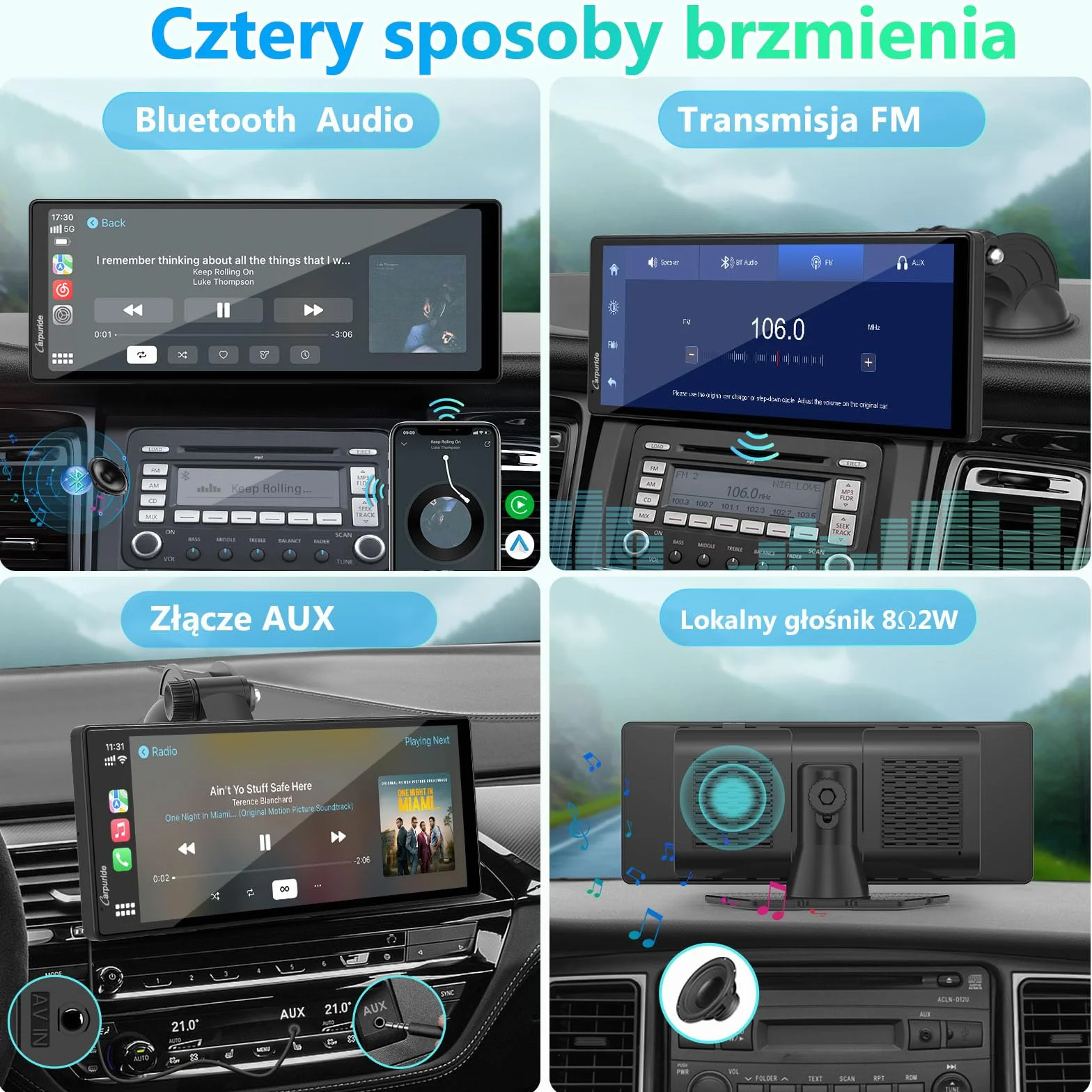 Przenośny ekran Carplay, Carpuride V92R Wireless Carplay i Android Auto, 10,26-calowy ekran dotykowy HD 1080P z prawdziwą kamerą cofania 720P / BT 5.0/Mirror Link Support Truck RV Dash Mount