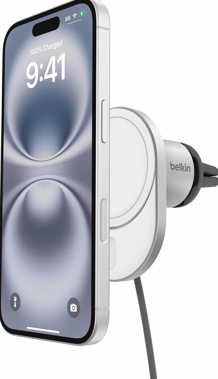 Belkin BoostCharge Pro magnetyczna bezprzewodowa ładowarka samochodowa 15W z Qi2, uchwyt samochodowy kompatybilny z MagSafe do kratki nawiewu dla iPhone 16-13, w zestawie kabel USB-C na USB-C (1,5 m)