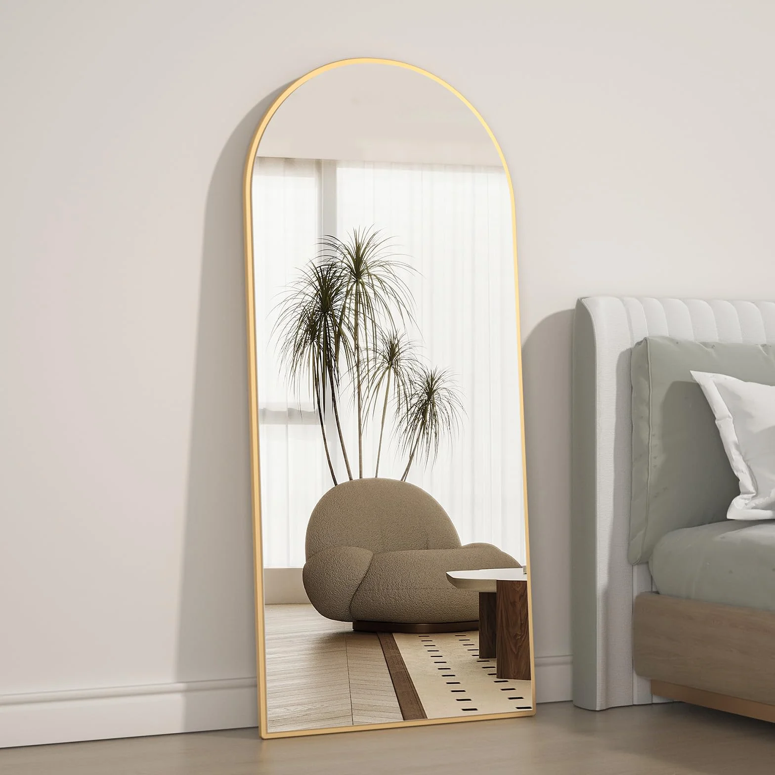 Miroir bombé doré 165 x 60 cm suspendu appuyé chambre
