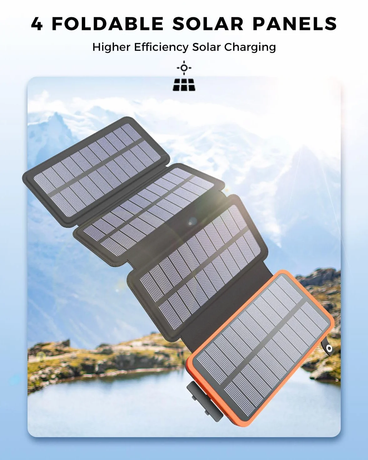 A ADDTOP Przenośny Solarny Powerbank 25000mAh, 4 Panele Słoneczne, 2 wyjścia USB, Wodoszczelny Zewnętrzny Akumulator