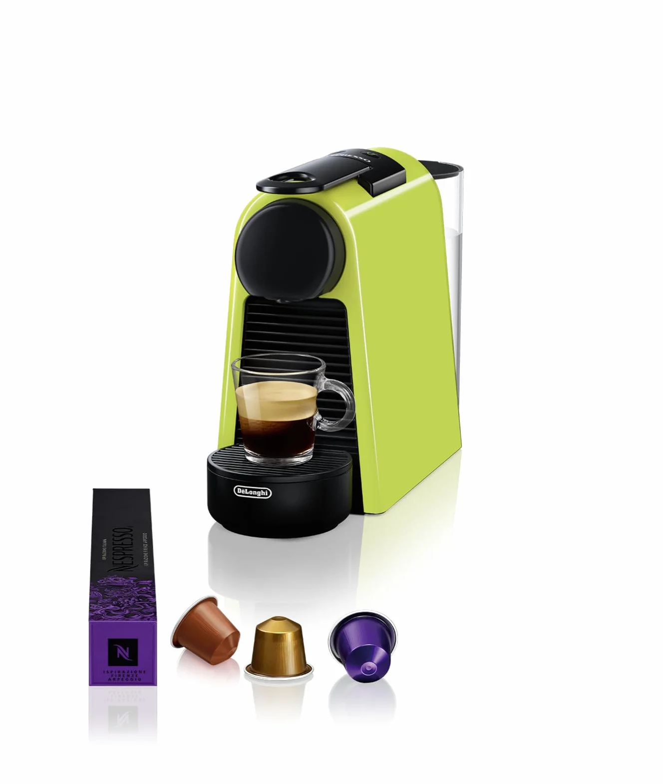 Nespresso De'Longhi Machine à Café Essenza Mini Vert, 19 Bars + Kit de Bienvenue, Design Compact, Expresso et Lungo, Arrêt Automatique, EN85.L