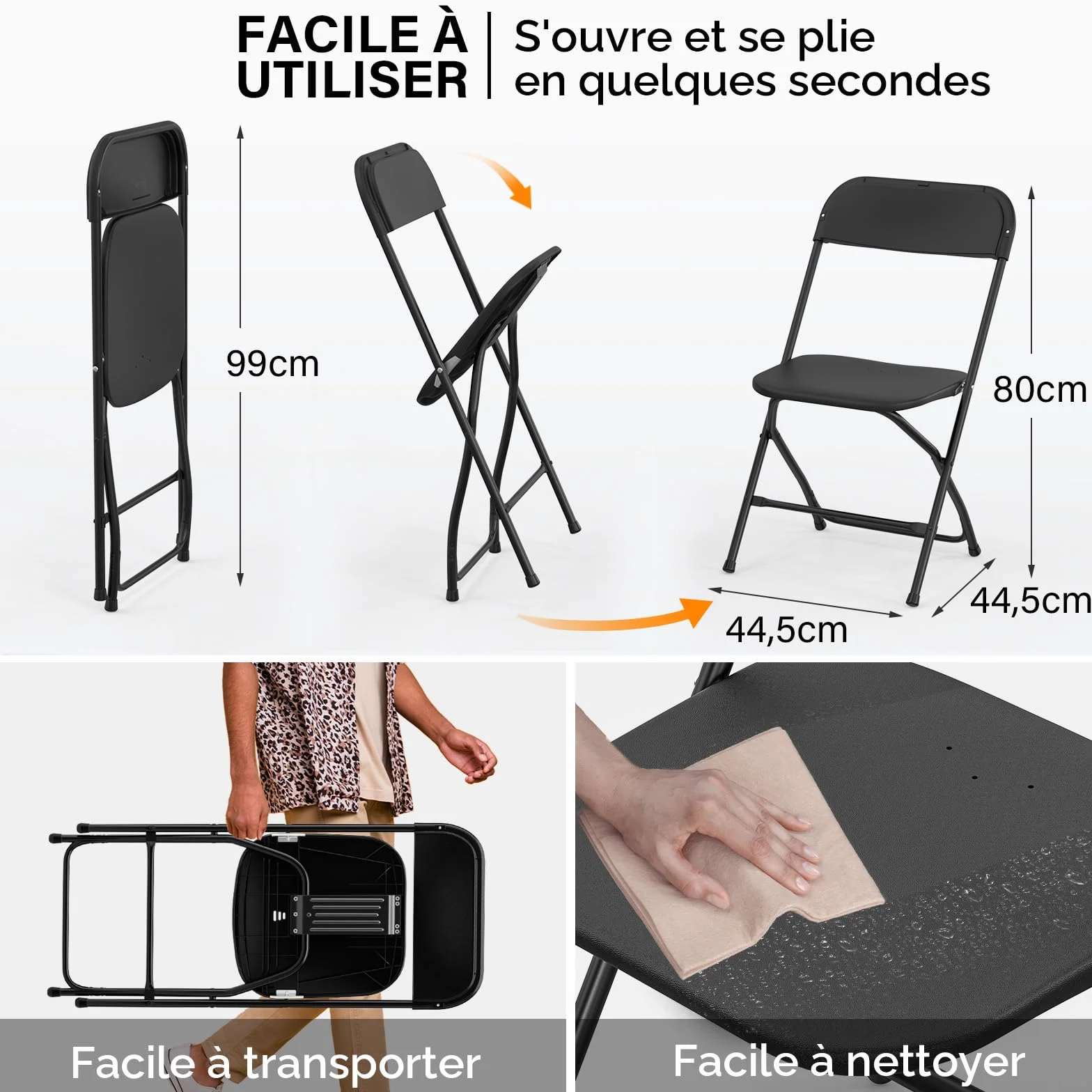 Bonnlo Chaise Pliante, Set de 6 Chaises de Jardin, Chaise Pliante Camping Balcon Jardin, Empilable, en Métal & Matière Synthétique, jusqu'à 158Kg, Noir