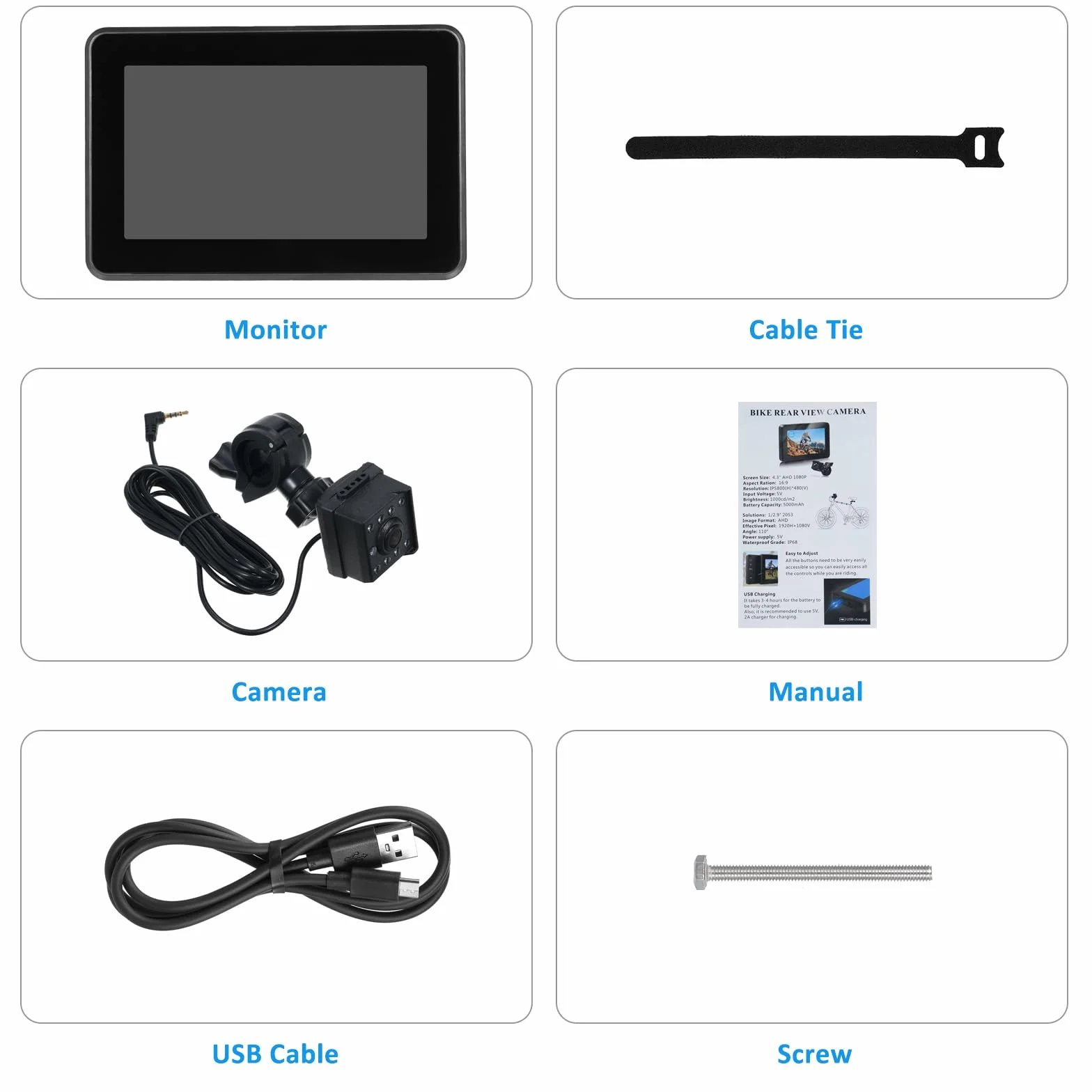 Shkalacar Tylna kamera rowerowa, lusterko do kierownicy rowerowej 1080P kamera cofania z monitorem 4,3 cala, 8 diod LED noktowizor rowerowy