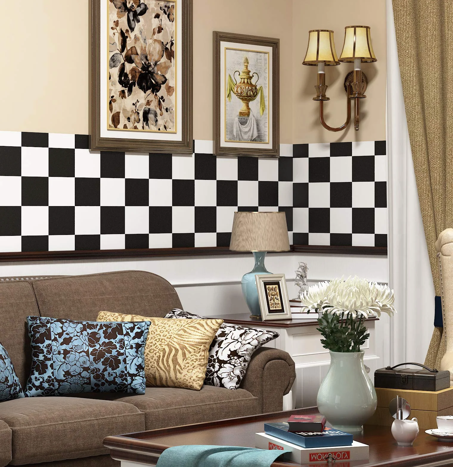 Livelynine Dalle PVC Adhesive 40cm x 10m Carrelage Adhésif Mural Imperméable Noir et Blanc Vinyle Stickers Cuisine Salle de Bain