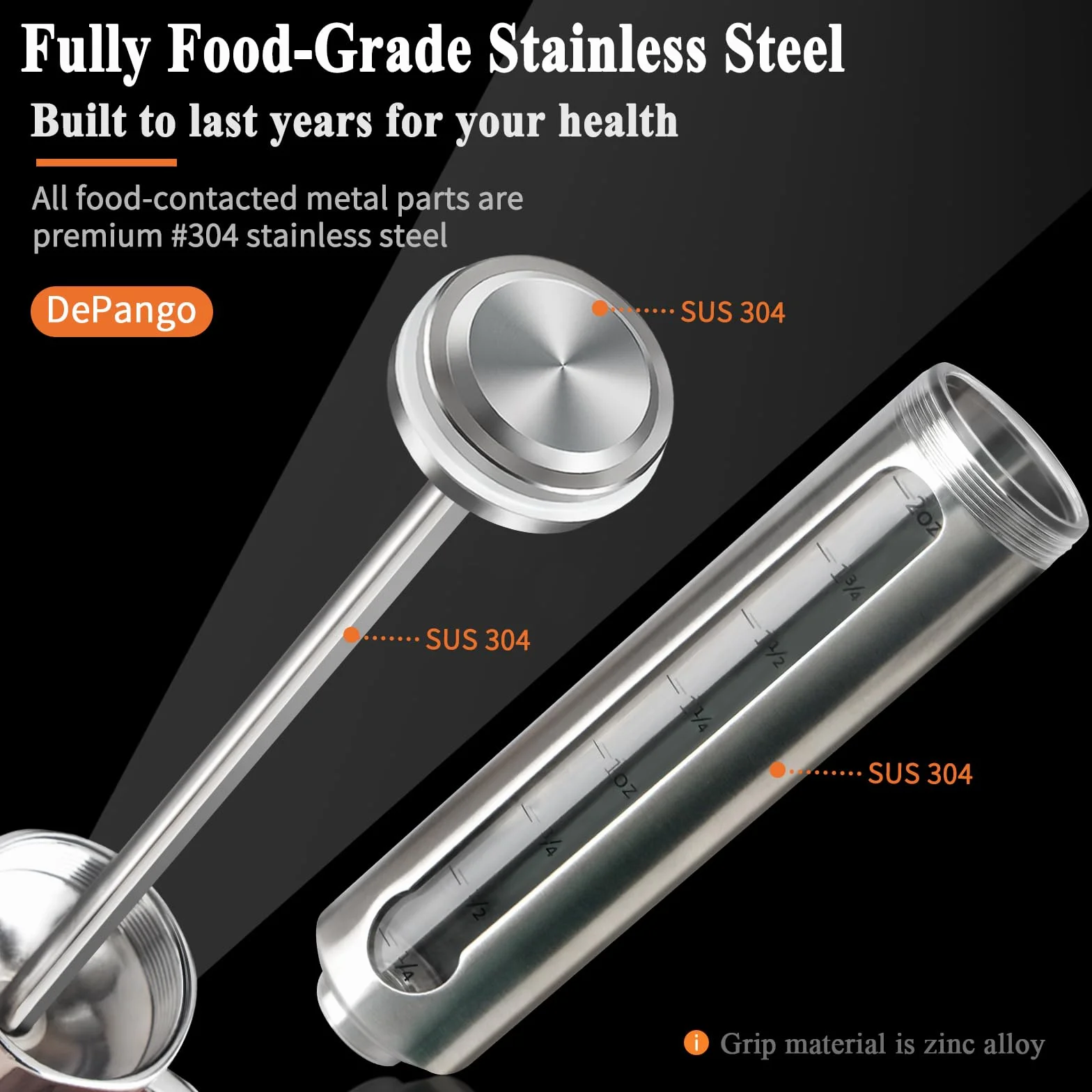 DePango Seringue Alimentaire Injecteur de Marinade 60ml Inox 3 Aiguilles à Viande pour BBQ Steak Poulet