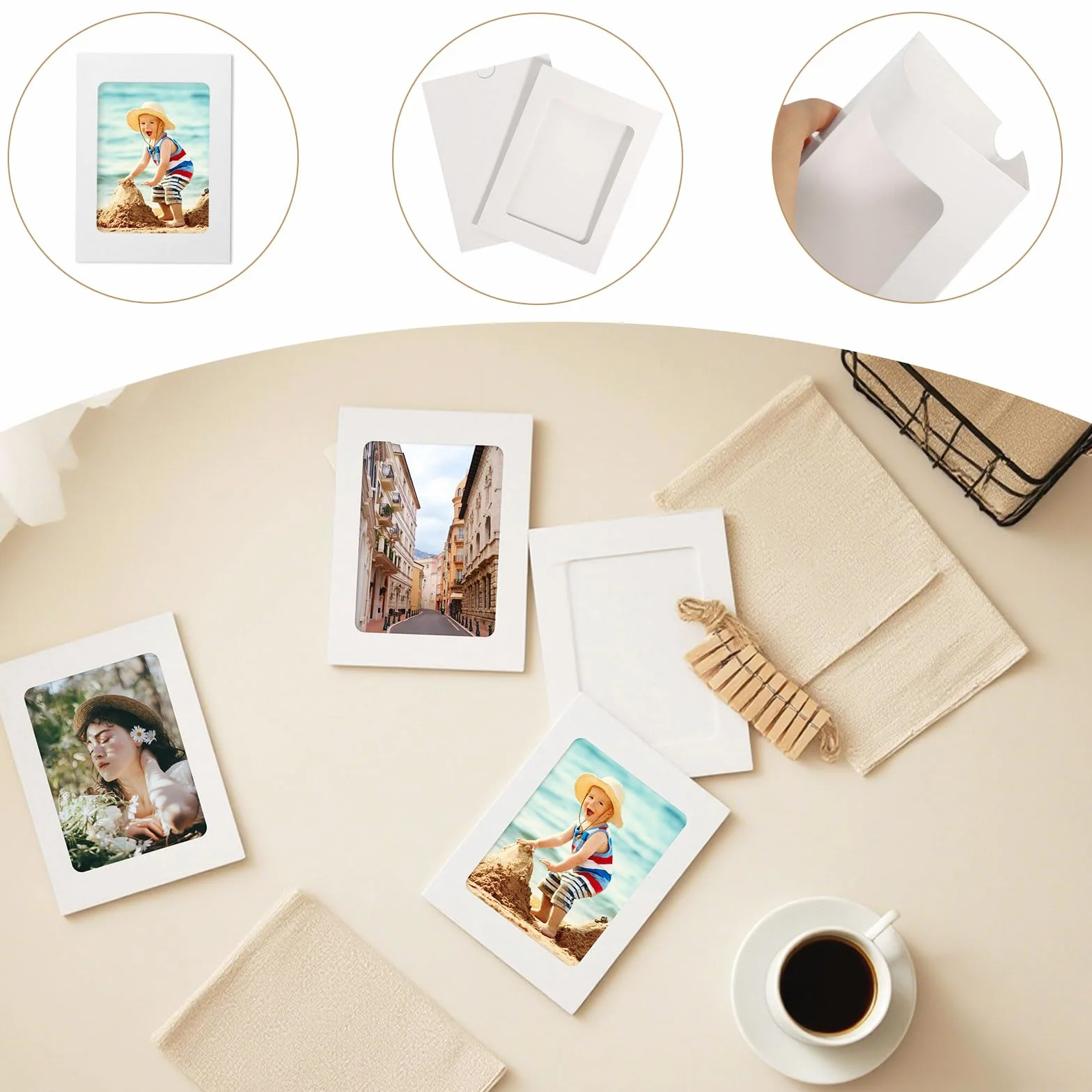 Guirlande Photo 40 Pièces Cadres Photo 10x15 cm Pele Mele Photo Mural avec Pinces en Bois pour Décoration Murale (Blanc)