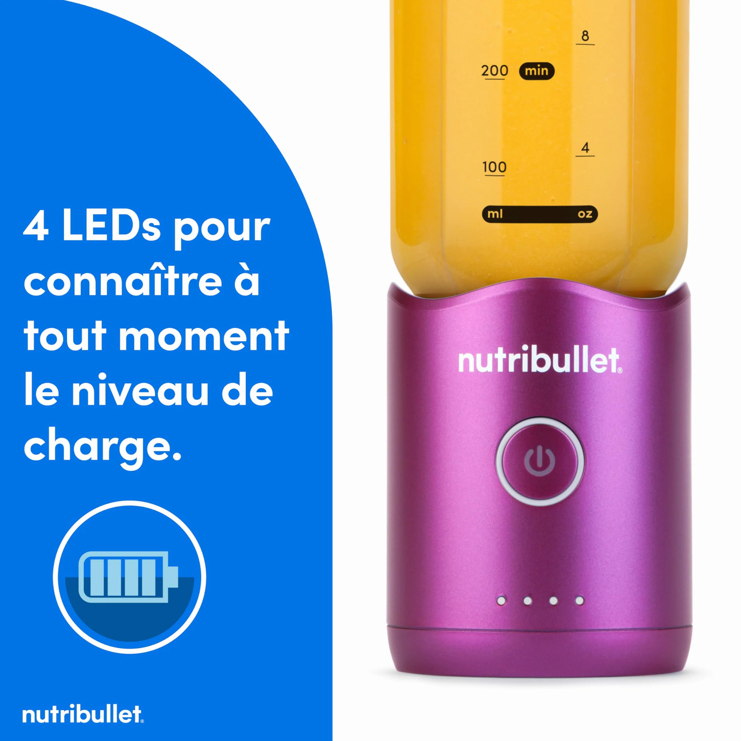 nutribullet Flex 590ml - Blender Portable pour Smoothies avec Couvercle à Bec, Mixeur Hachoir, Broie Glace et Fruits Surgelés, USB-C, Tasse sans BPA, Facile à Nettoyer, Violet (NBP013VT)