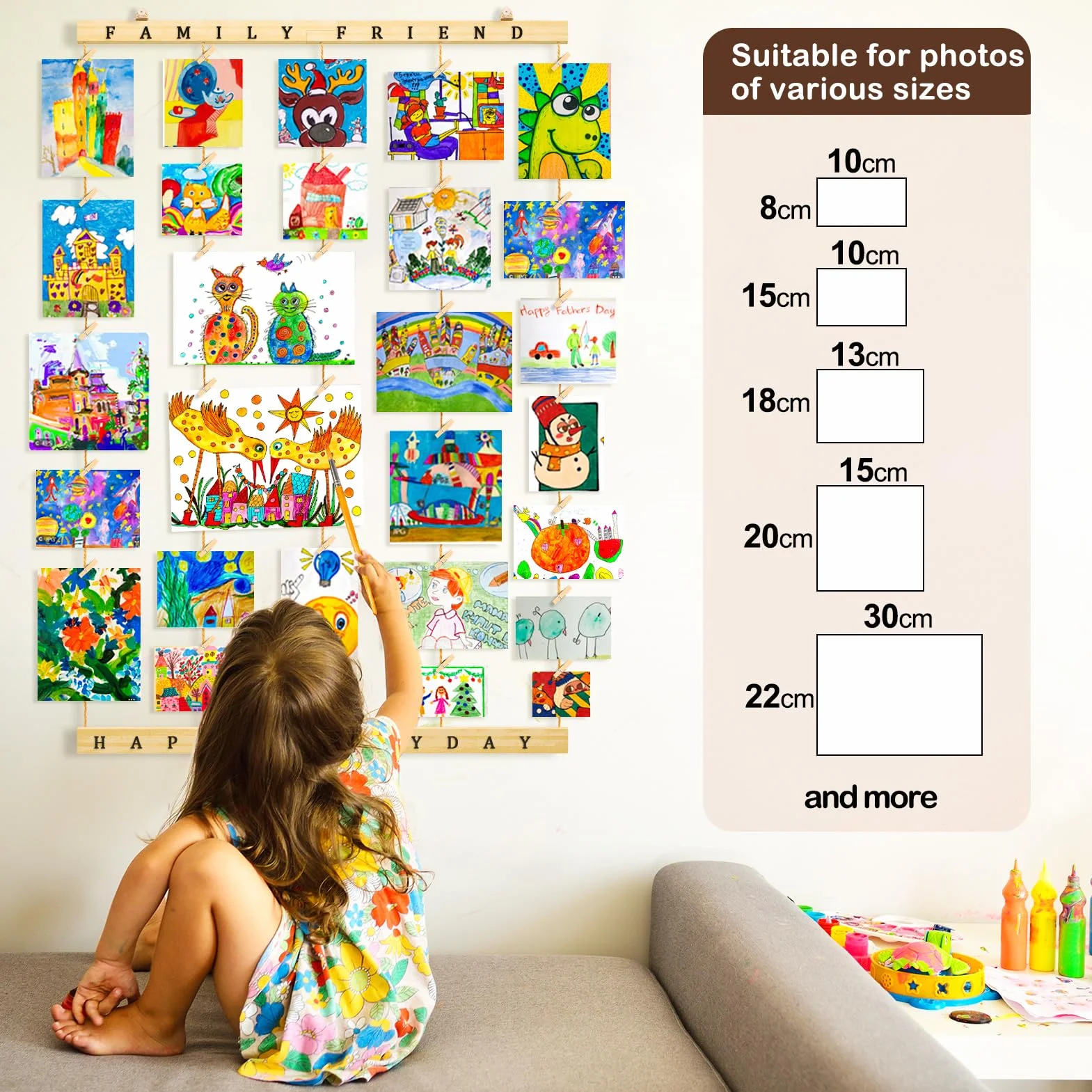 Cadre Photo Pele Mele Mural Porte Photo à Pince Multi Photo en Bois DIY Decoration Maison