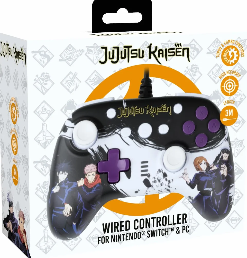 Konix Jujutsu Kaisen Manette filaire pour Nintendo Switch, Switch 2 et PC - Noir - Câble 3 m