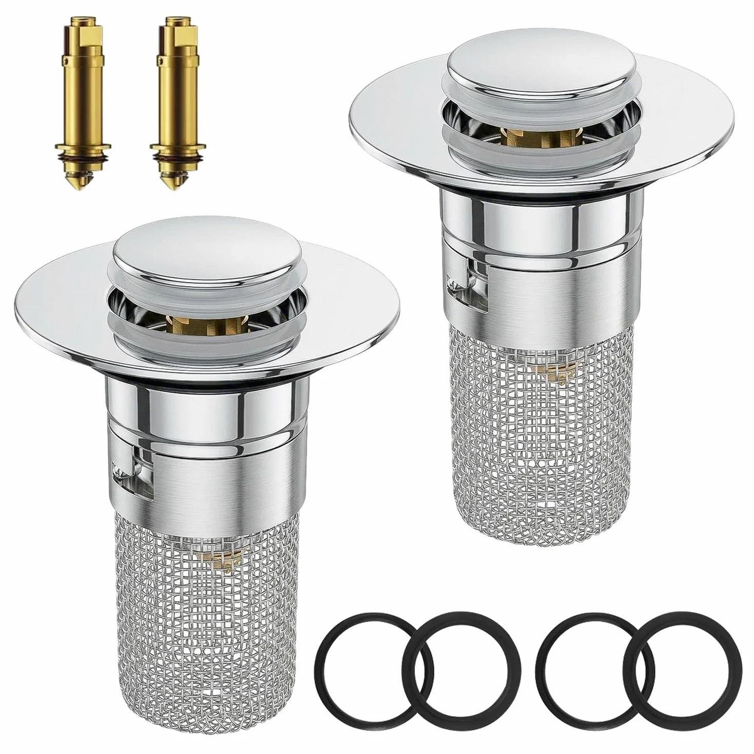 Bouchons d'évier universels lot de 2, pop-up inox avec filtre à cheveux 30-40 mm salle de bain cuisine