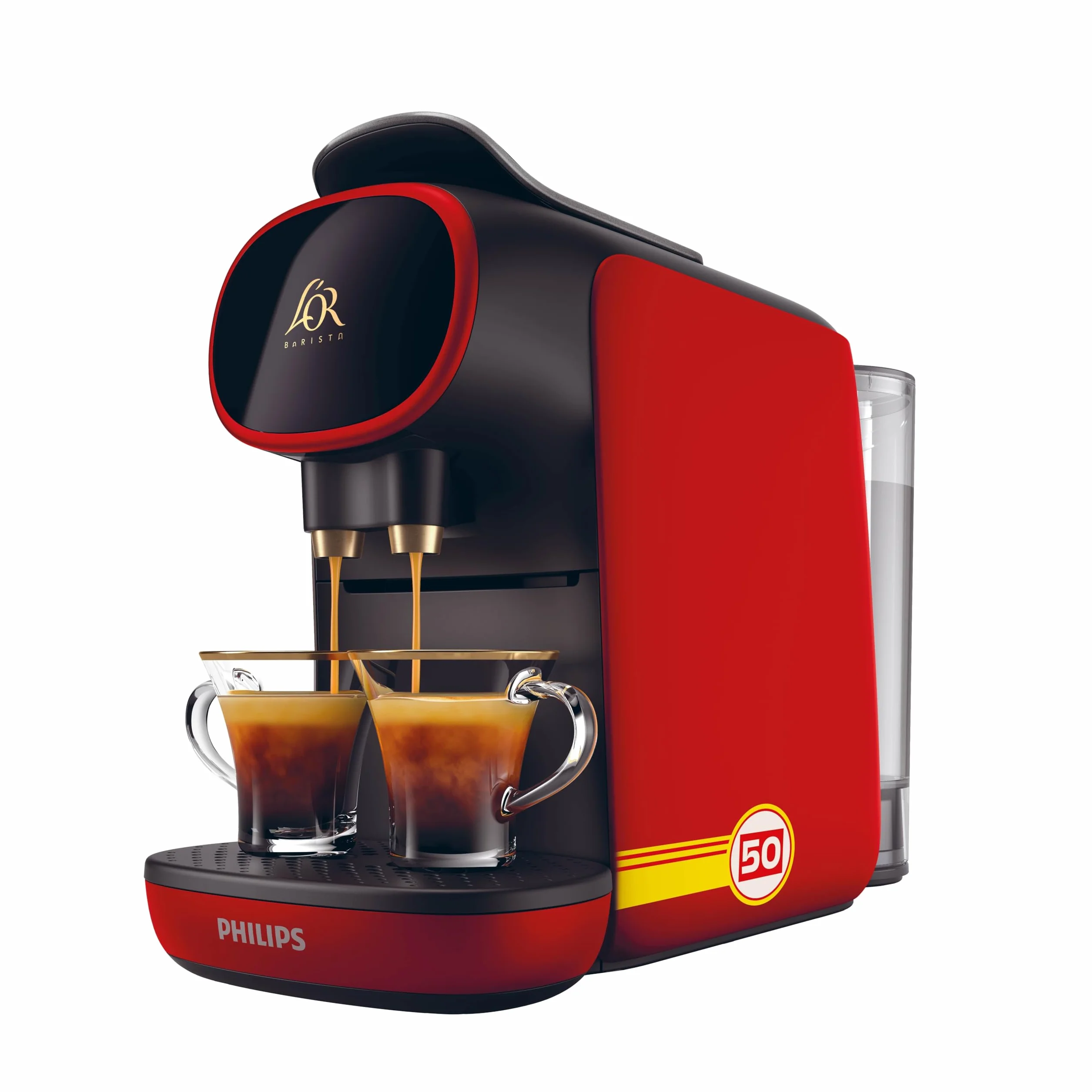L'Or Barista Sublime LM9012/51 Coffee Capsule Machine, Monza Red, Double Capsule Recognition, 1 or 2 Cups, 19 Bar Pressure, Single + Double Shot Compatible, Philips Domestic Appliances [Energy Class A