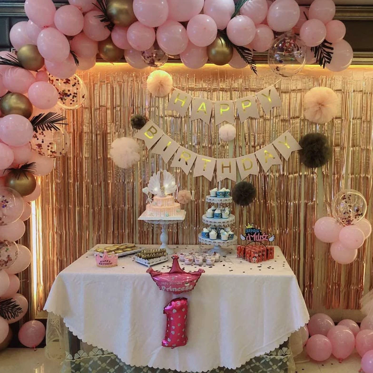 Rideau Métallique Tinsel Or Champagne, Rideaux à Franges en Aluminium, Décoration Porte Fenêtre Fond Fête Anniversaire Mariage