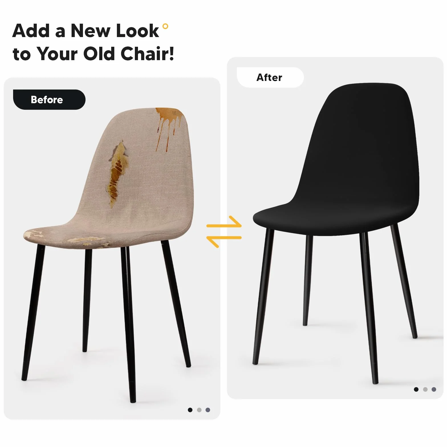 Housse de Chaise Scandinave 4 Pièces Universel Lavable Extensible Noir