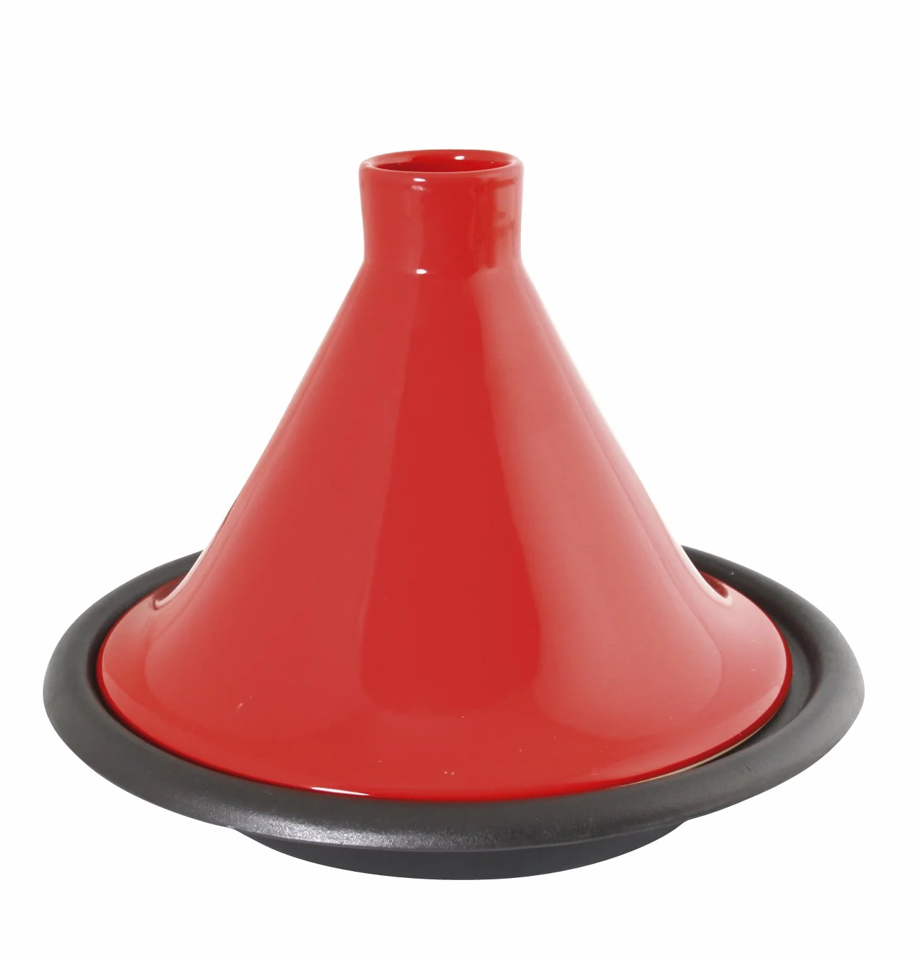 Crealys 509833, Tajine en fonte émaillée noire Ø 31 cm - couvercle en terre-cuite émaillée rouge - compatible avec toutes sources de chaleur y compris Four et Induction