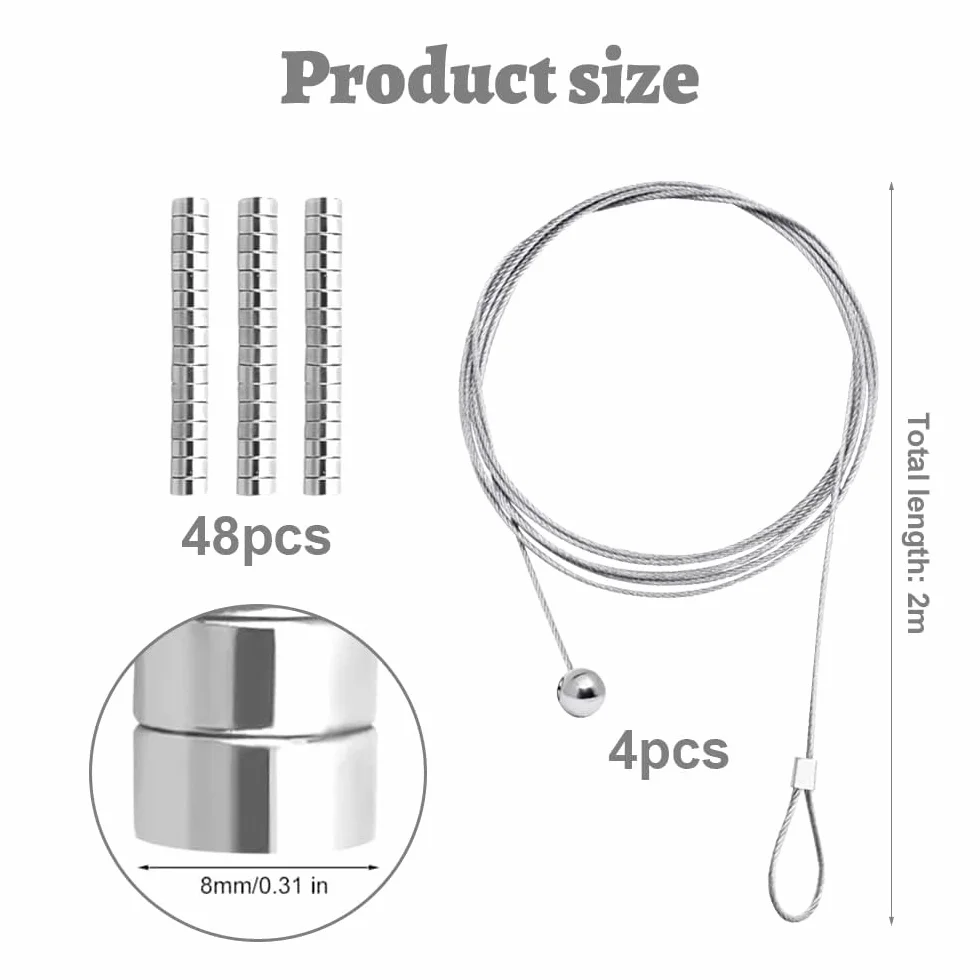 Câble Acier Photo 4 Pièces Fil Suspension 48 Aimants 2 m x 1,5 mm pour Carte Postale Mur