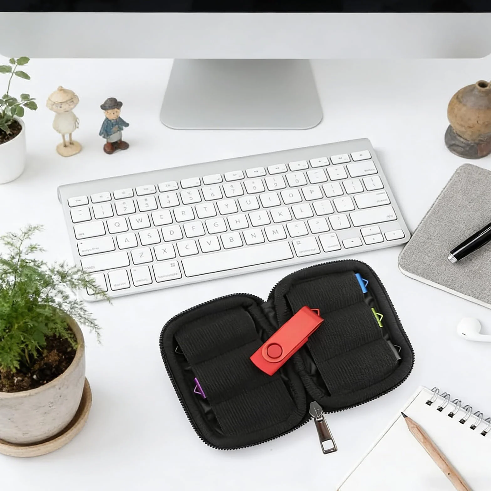 1 sztuka torba na pendrive mała torba do przechowywania USB Stick pudełko do przechowywania, organizer, 6 sztuk, USB, do przechowywania akcesoriów elektronicznych, kolor czarny