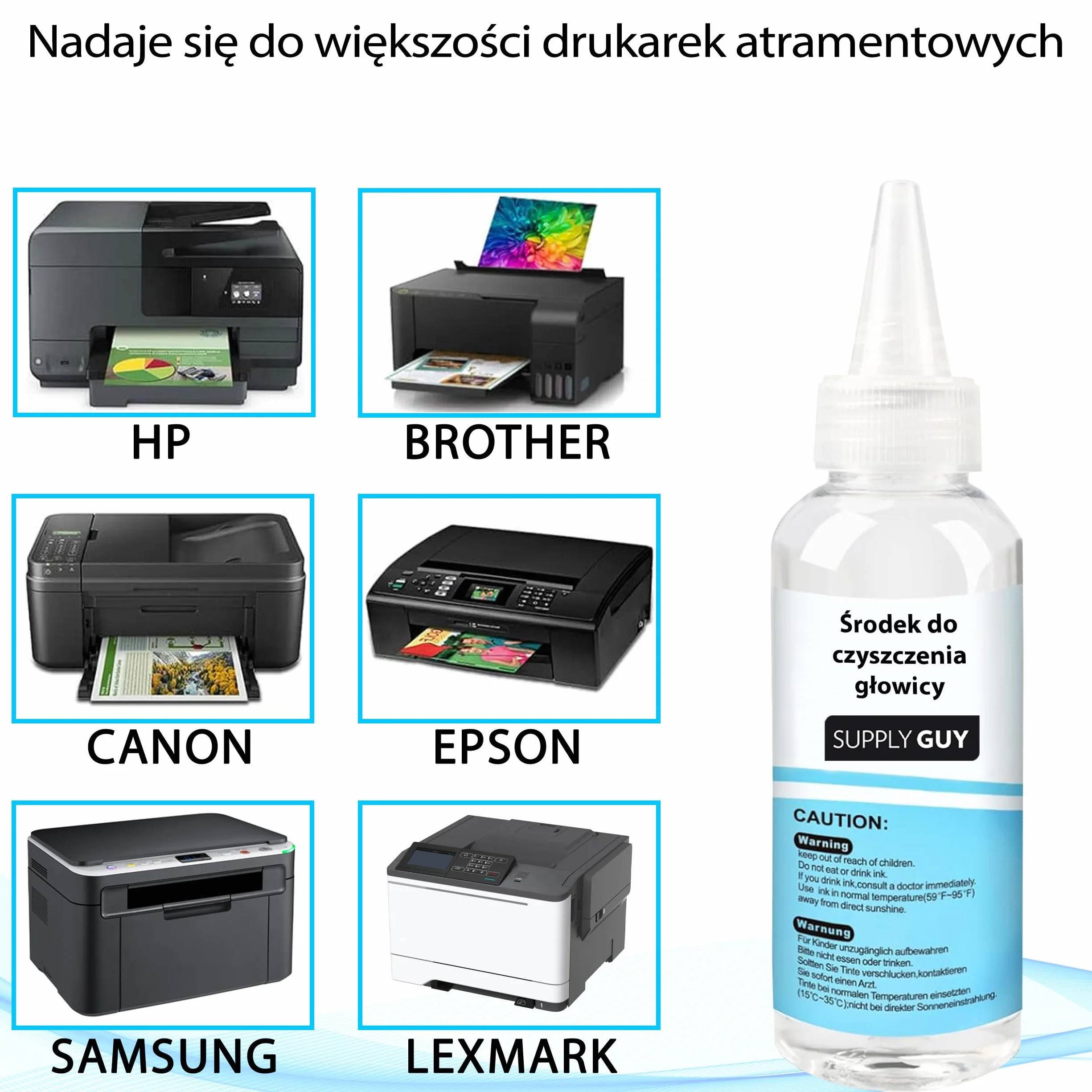 Supply Guy Środek do czyszczenia głowicy drukującej, Środek do czyszczenia dysz do czyszczenia wszystkich drukarek atramentowych - kompatybilny z Canon Epson HP (100 ml)