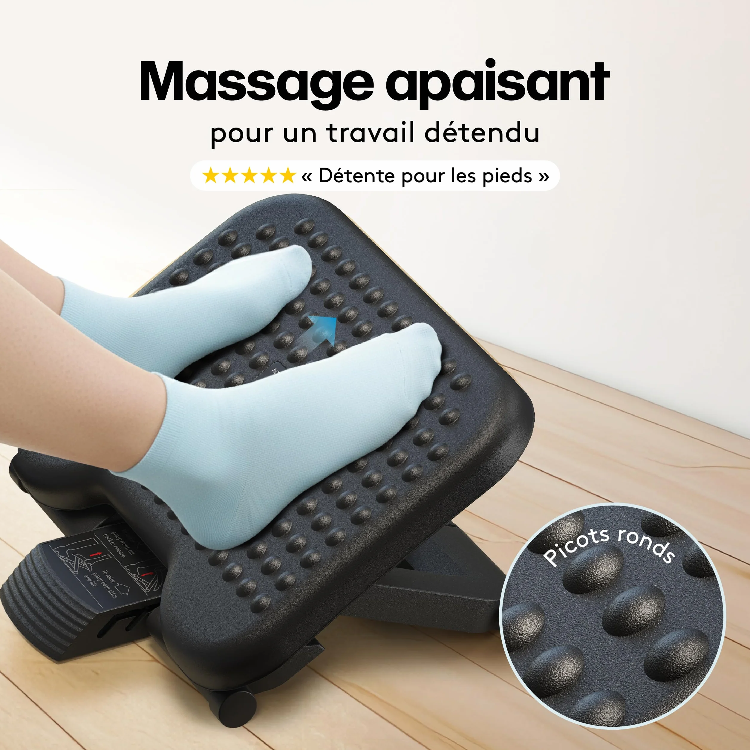 ACROPAQ Repose Pied Bureau Antidérapant 3 Hauteurs Réglables Inclinaison -30 à +30 Degrés Ergonomique Gris