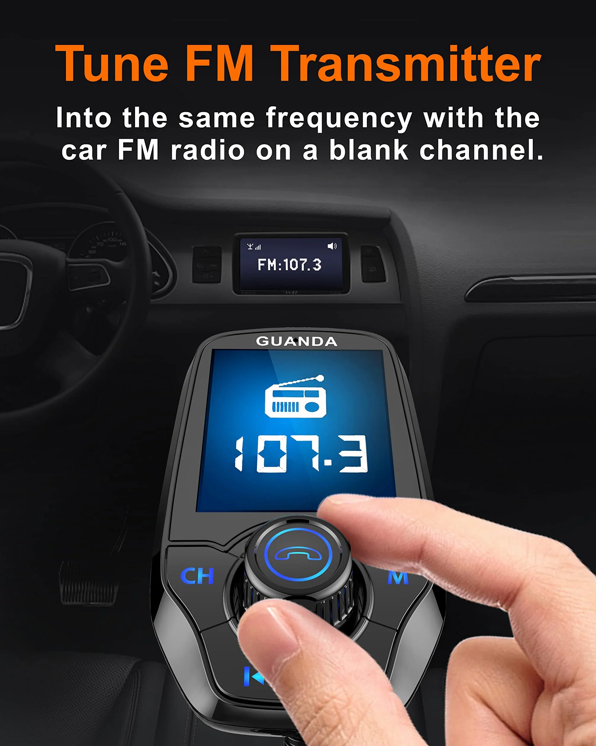 Bluetooth FM Transmitter for Car, Bluetooth Car Adapter, 4-in-1 Car MP3 Player with 1.8 Inch Color Display, AUX Input/Output, 3 Port USB, S Handsfree Call, SD/TF Card, USB Disk,QC3.0,5 EQ Modes